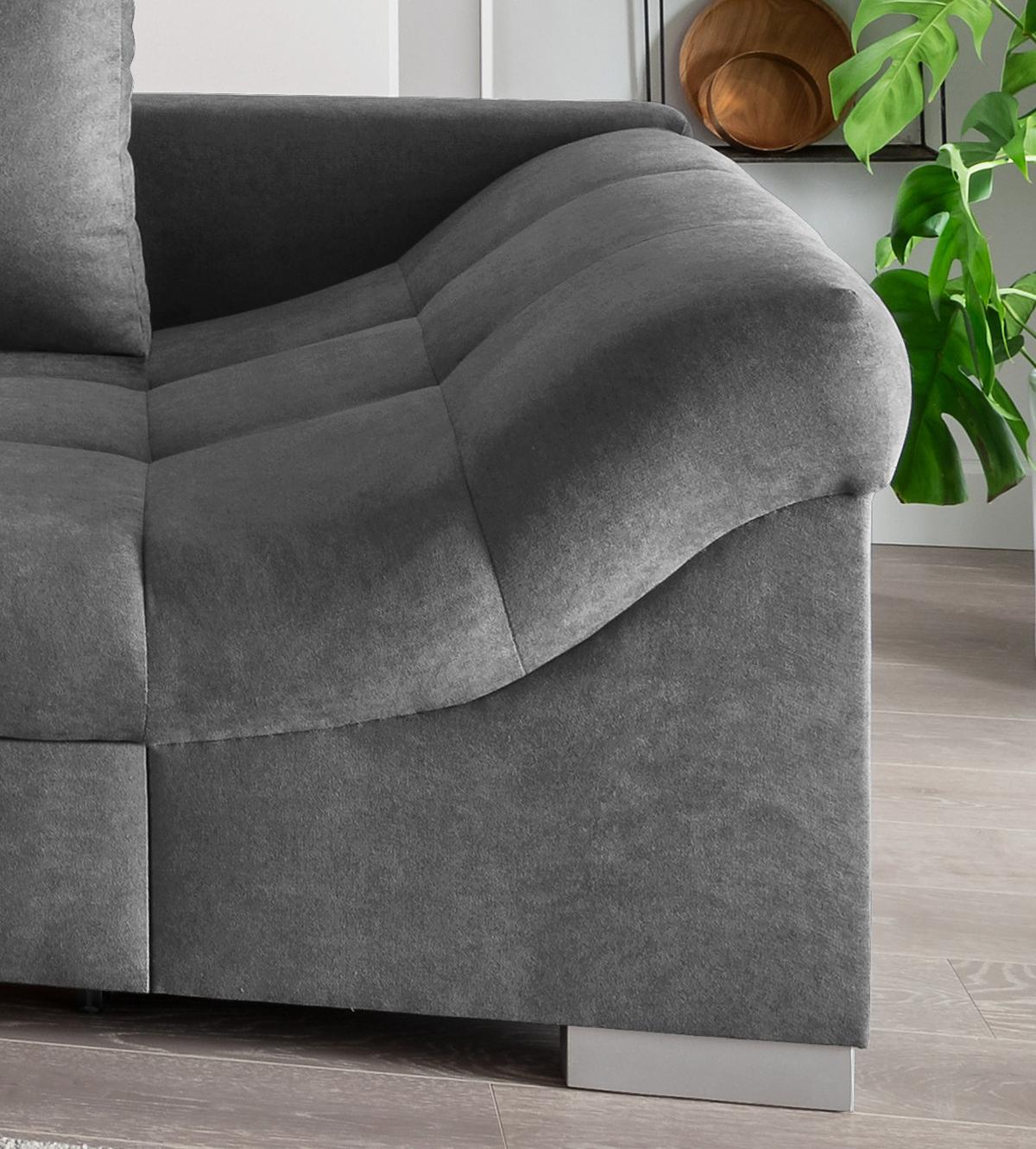Wohnlandschaft Alvito Dunkelgrau Nylon/Mikrofaser - Dunkelgrau/Silberfarben, Design, Holz/Textil (202/298cm) - MID.YOU