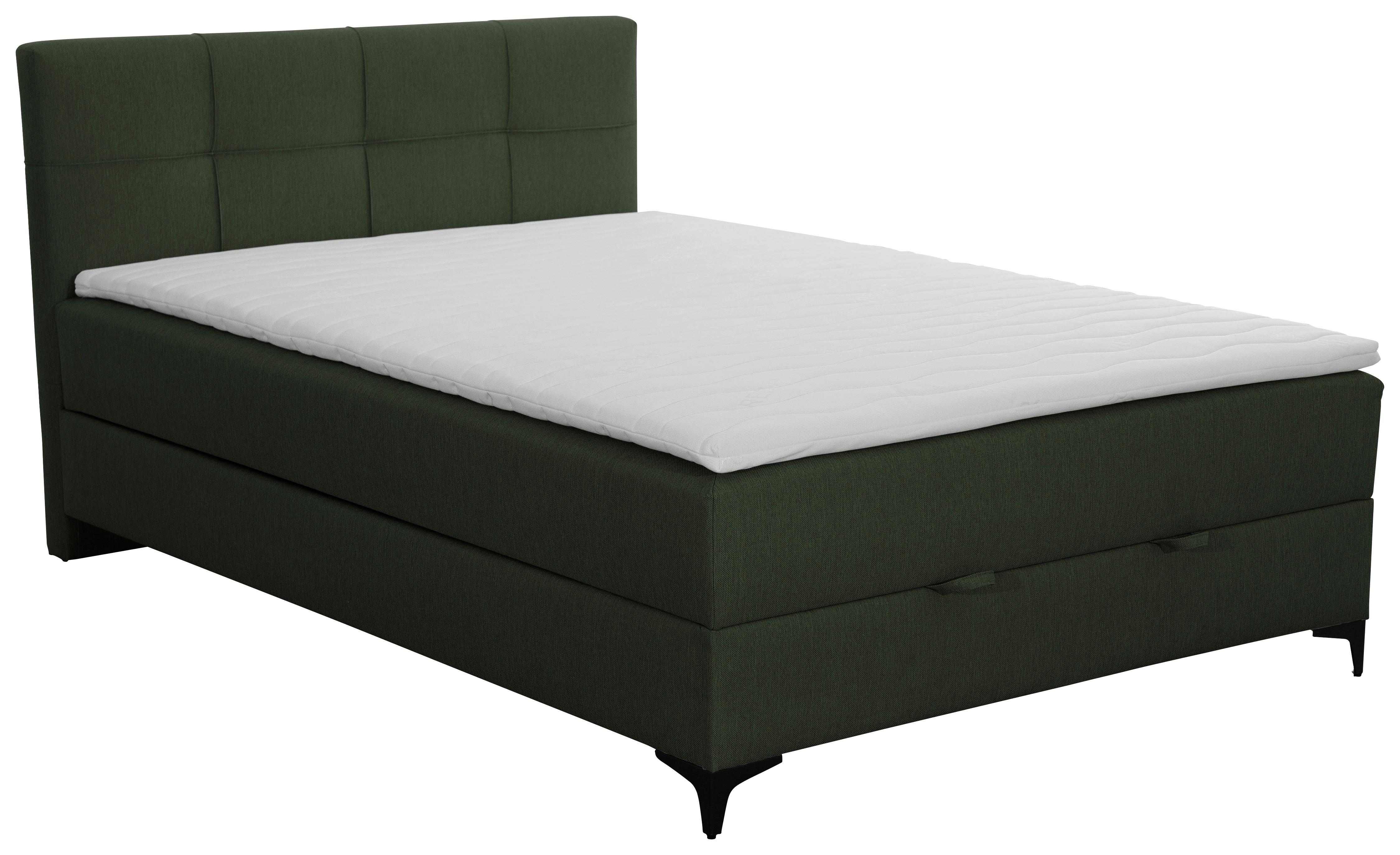Oblazinjena Postelja Freddie, Olivno Zelena, 140x200 - črna/olivno zelena , Konvencionalno, kovina/tekstil (140/200cm) - Mömax