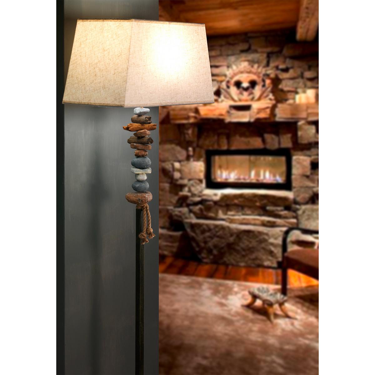 Stehleuchte Seregon Schwarz/Weiß max. 22 Watt - Schwarz/Weiß, Natur, Textil/Stein (45/25/170cm)