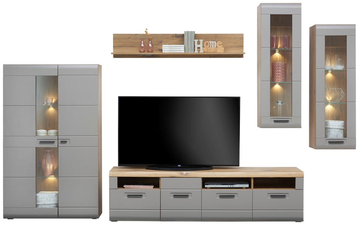 Vitrina Auris, Siva, Barva Hrasta - siva, Moderno, umetna masa/steklo (95/154,4/37,1cm) - Mömax