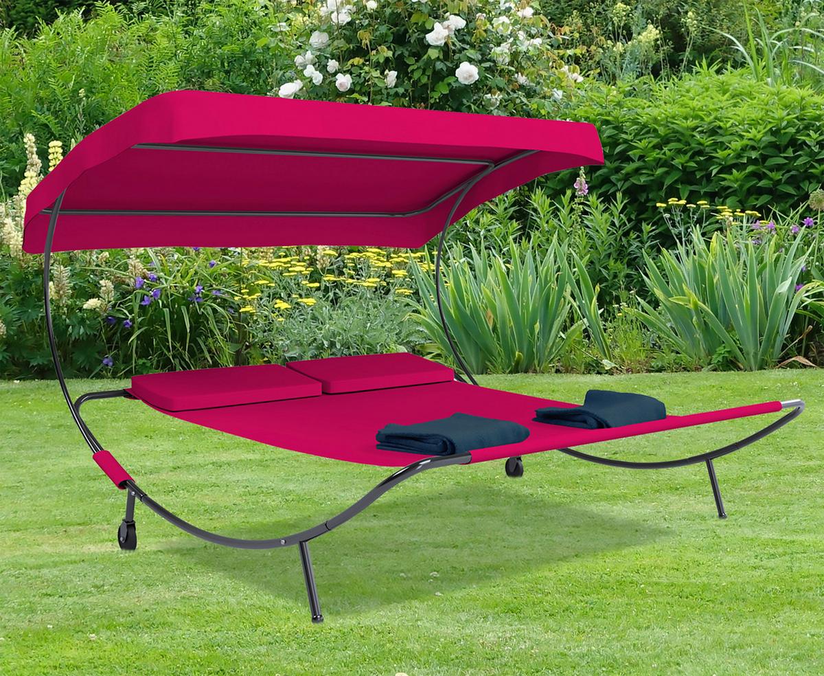 Dvojni Vrtni Ležalnik Bindox, Rdeča - rdeča, Basics, kovina/tekstil (130/137/200cm) - Gardenson