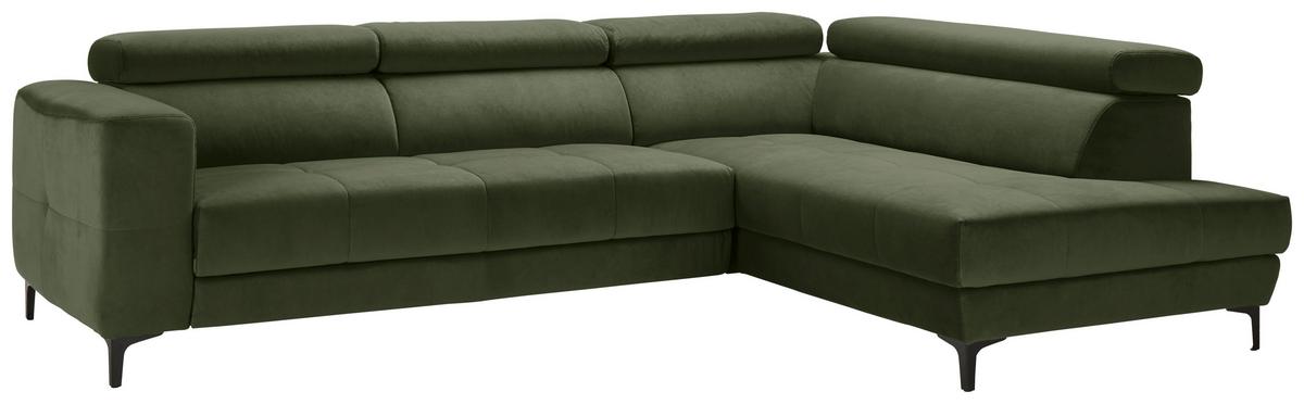 Ecksofa Emma rechts Olivgrün - Schwarz/Olivgrün, MODERN, Textil (301/210cm) - Premium Living