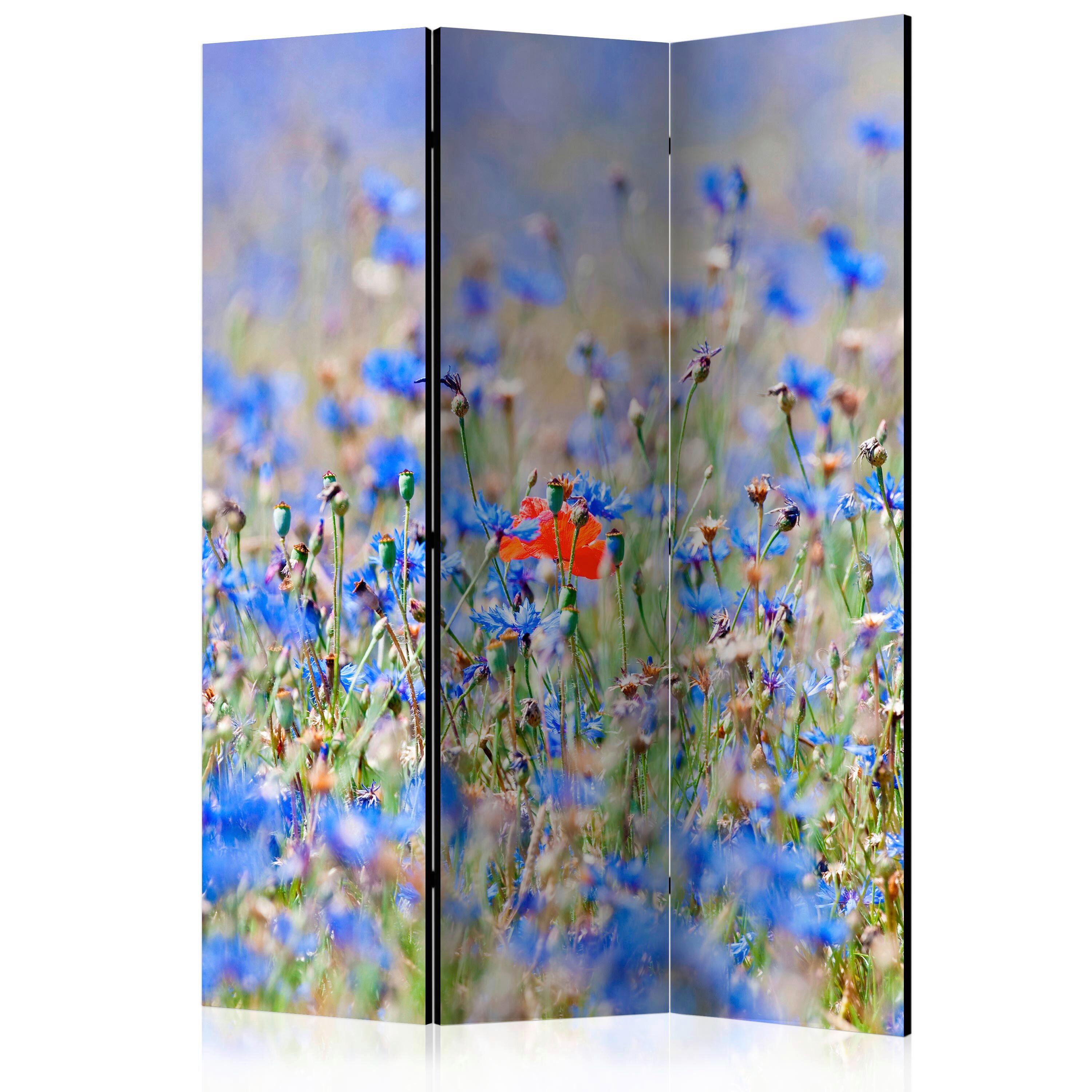 Paravan Flower Garden, 3-Delni, Dvostranski - svetlo modra/svetlo zelena, Basics, tekstil/les (135/172/3cm) - artgeist