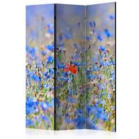 Paravan Flower Garden, 3-Delni, Dvostranski - svetlo modra/svetlo zelena, Basics, tekstil/les (135/172/3cm) - artgeist