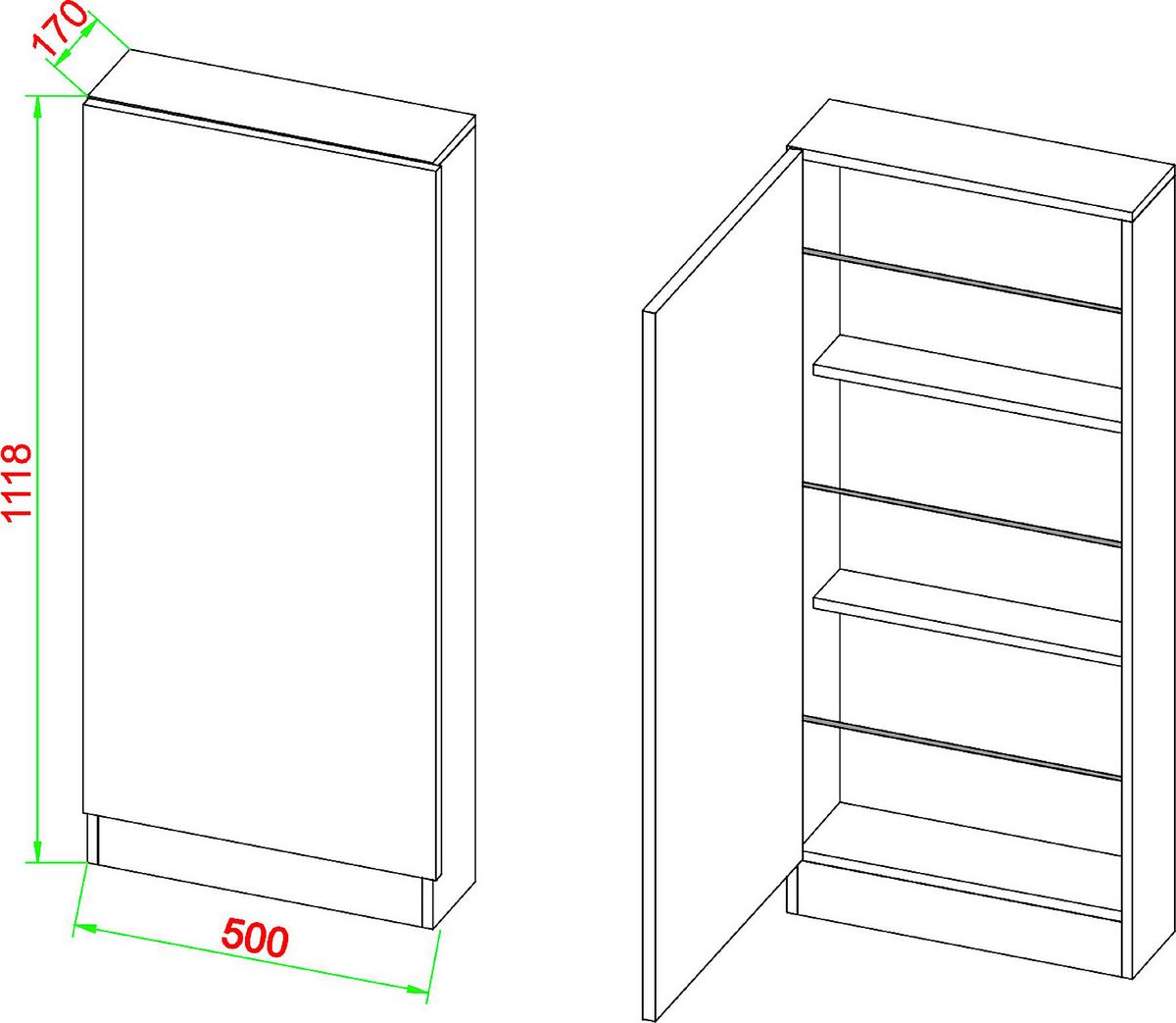 Schuhschrank FULISA Weiß ca. 50x112x17 cm - Weiß, Design, Holzwerkstoff (50/112/17cm) - MID.YOU