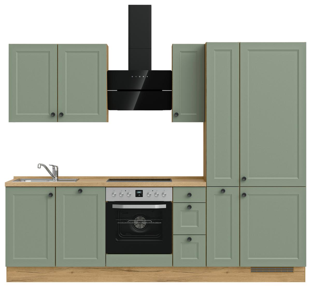 Küchenblock Casada High m. Geräten Schilfgrün - Schilfgrün/Eichefarben, MODERN, Holzwerkstoff/Metall (270cm) - Nobilia