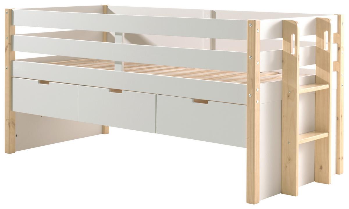 Stauraumbett Holz Margrit ca. 90x200 cm Weiß - Weiß/Kieferfarben, MODERN, Holz/Holzwerkstoff (90/200cm) - MID.YOU