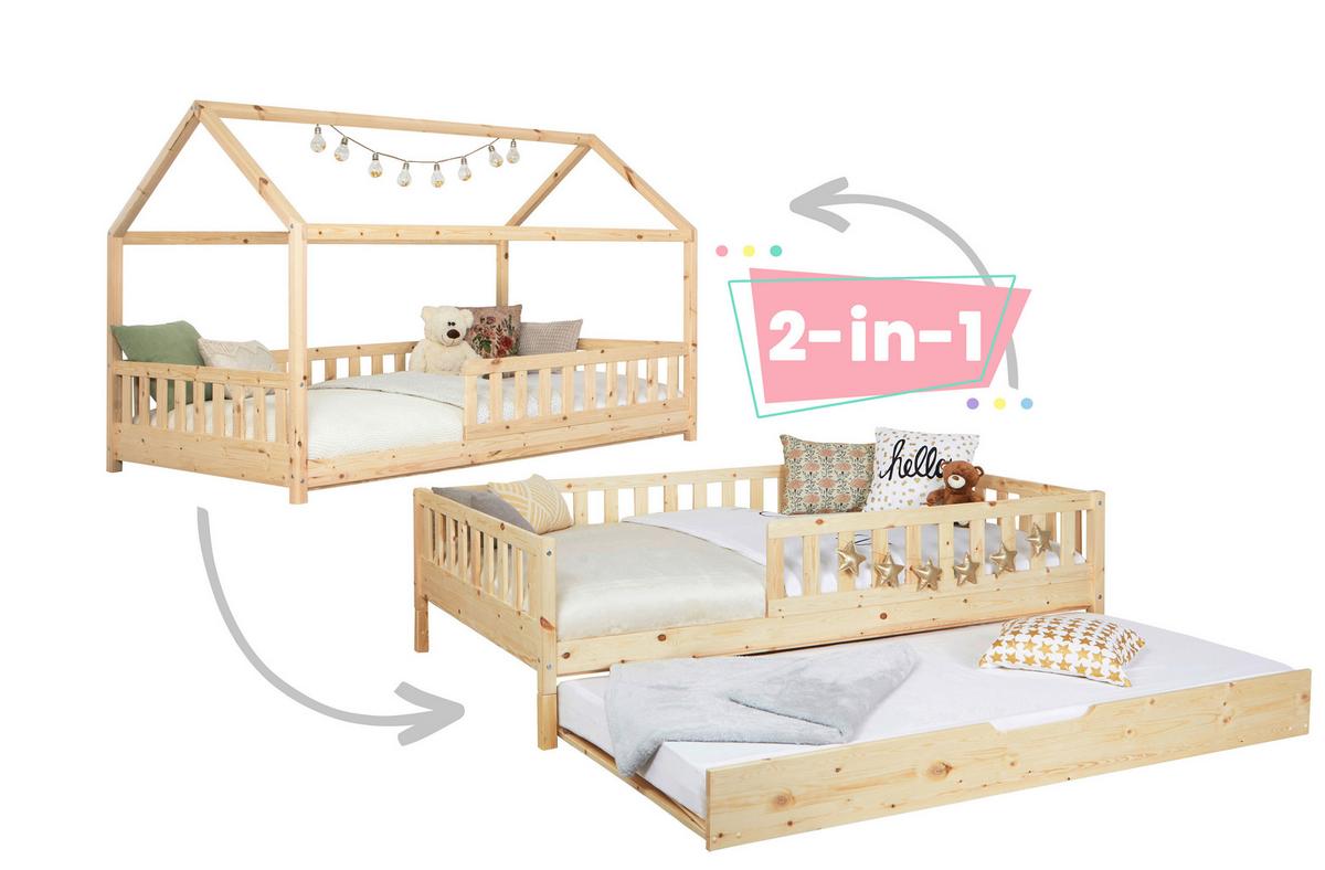 Ausziehbett Holz Duo ca. 120x200 cm Kiefer - Naturfarben, MODERN, Holz/Textil (120/200cm) - MID.YOU