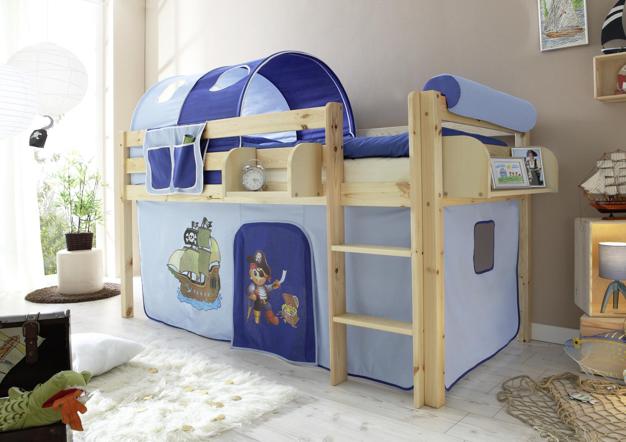 Spielbett Holz Malte ca. 90x200 cm Blau - Naturfarben/Dunkelblau, Natur, Holz (90/200cm) - MID.YOU