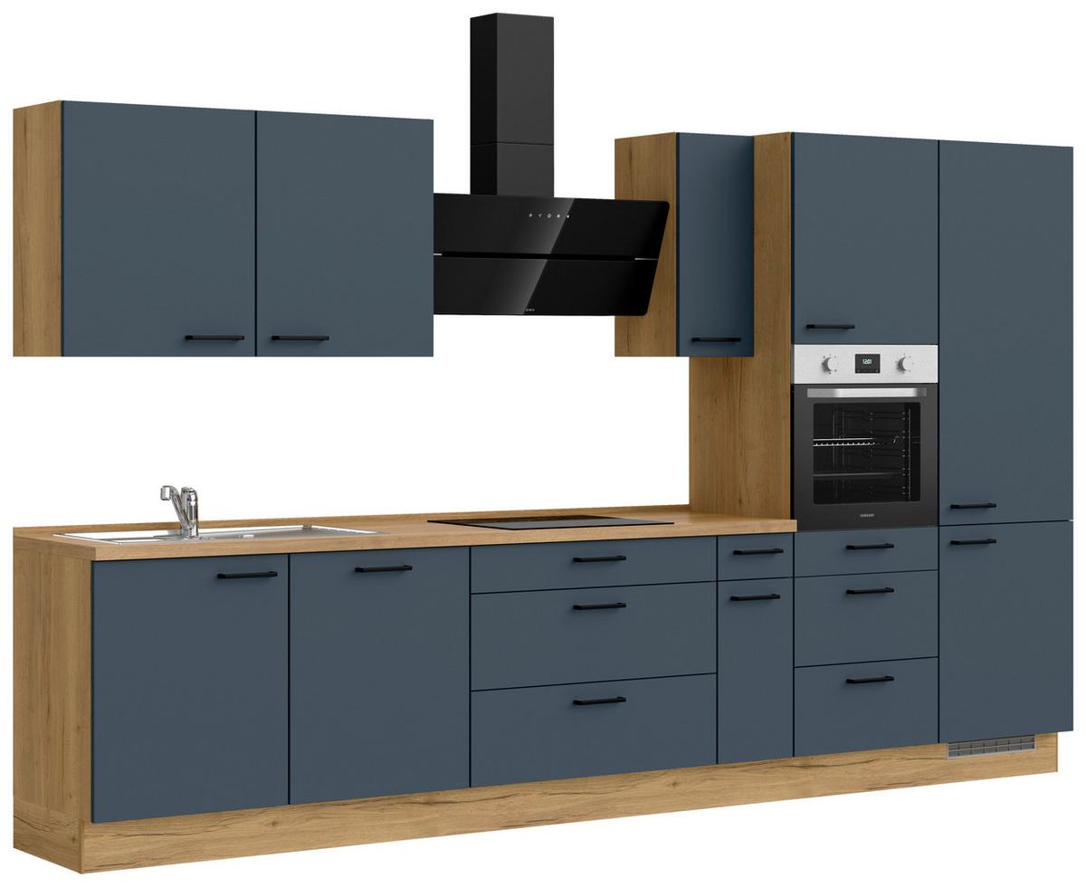 Küchenblock Easytouch High m. Geräten Dunkelblau - Eichefarben/Schwarz, MODERN, Holzwerkstoff/Metall (360cm) - Nobilia