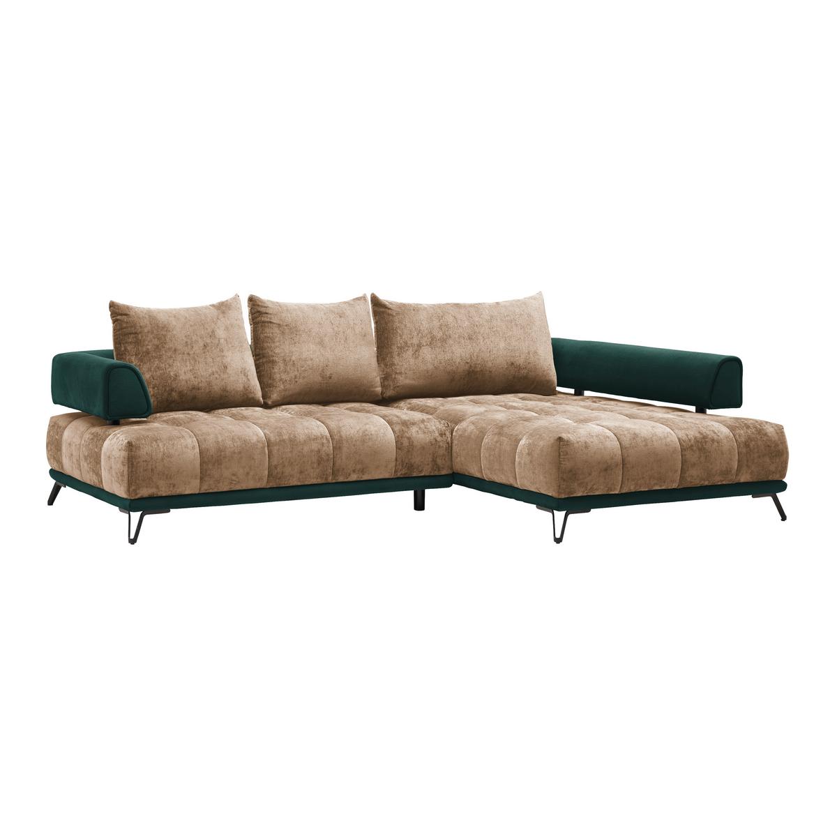 Ecksofa Morgan Dumkelgrün/Cappuccino - Dunkelgrün/Beige, MODERN, Textil/Metall (262/184cm) - Mömax