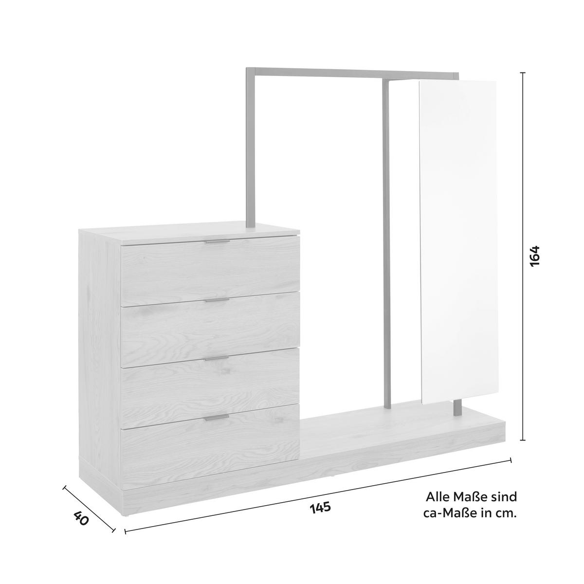 Garderobe Connor Eichefarben /Schwarz MDF mit Spiegel - Eichefarben/Schwarz, MODERN, Glas/Holz (145/130/40cm) - Bessagi Home