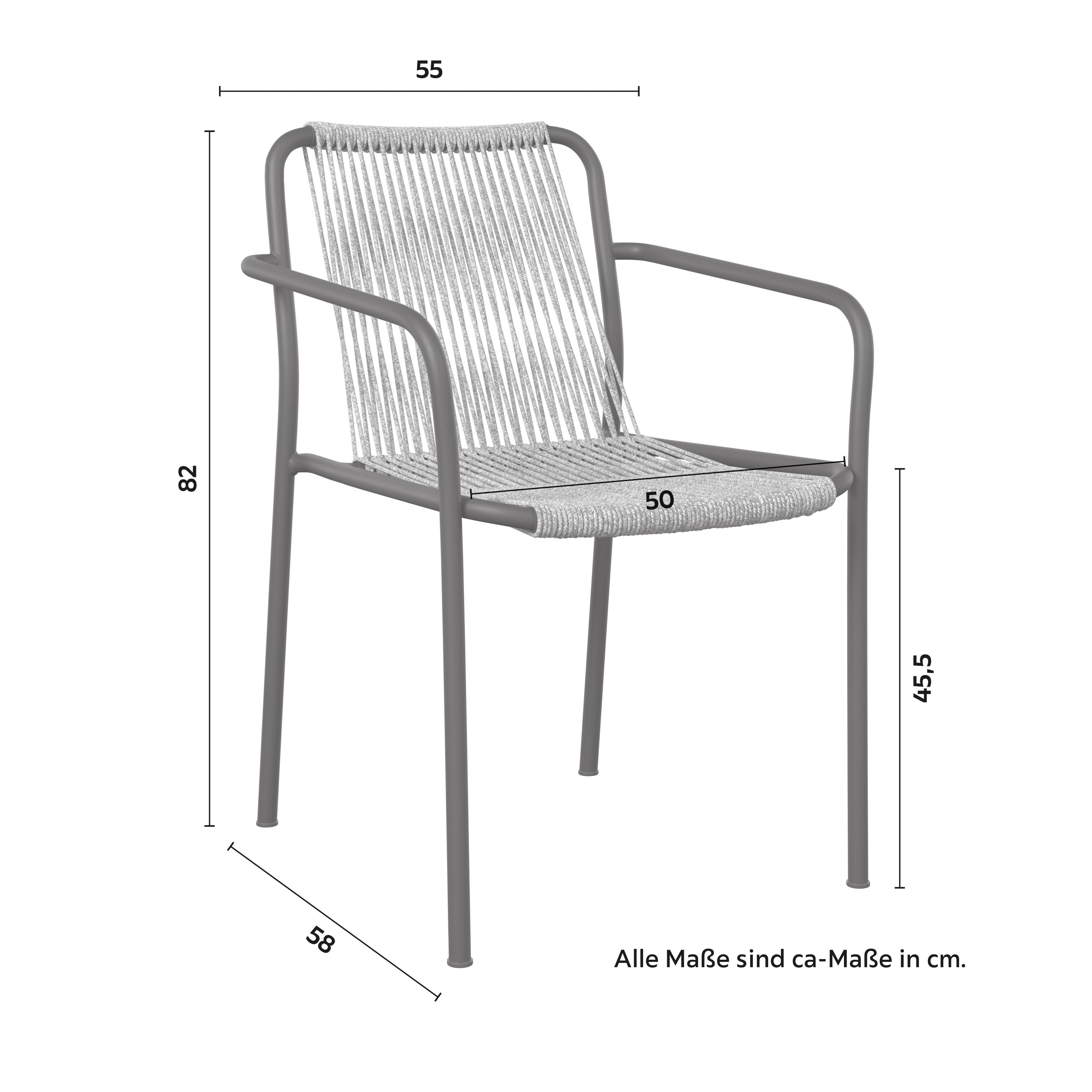 TRÄDGÅRDSSTOLAR SET NARDO - ljusgrå/svart, Modern, metall/textil (55/82/58cm) - Bessagi Garden
