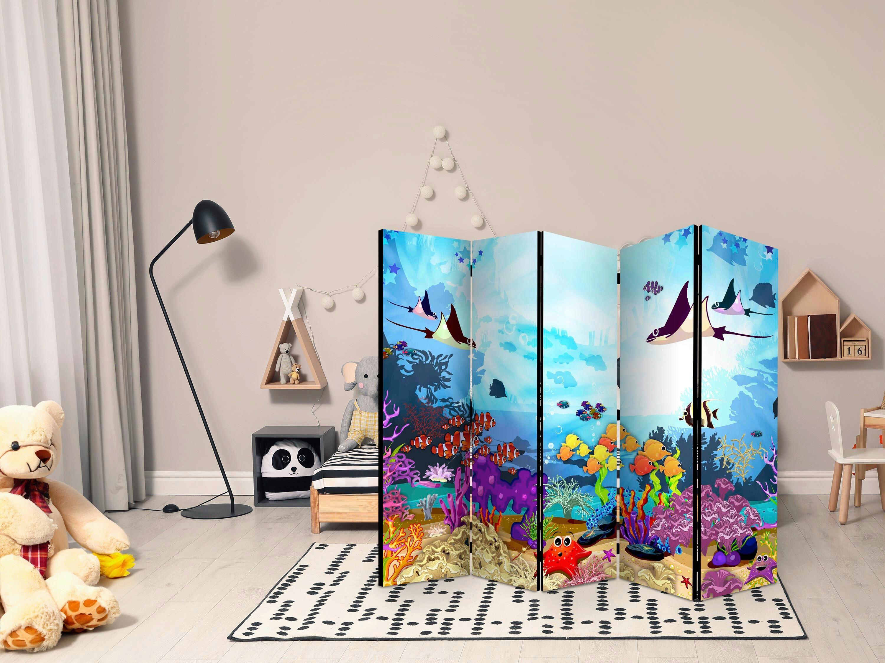 Paravan Underwater Fun I, 5-Delni, Dvostranski - večbarvno, Basics, tekstil/les (225/172/3cm) - artgeist
