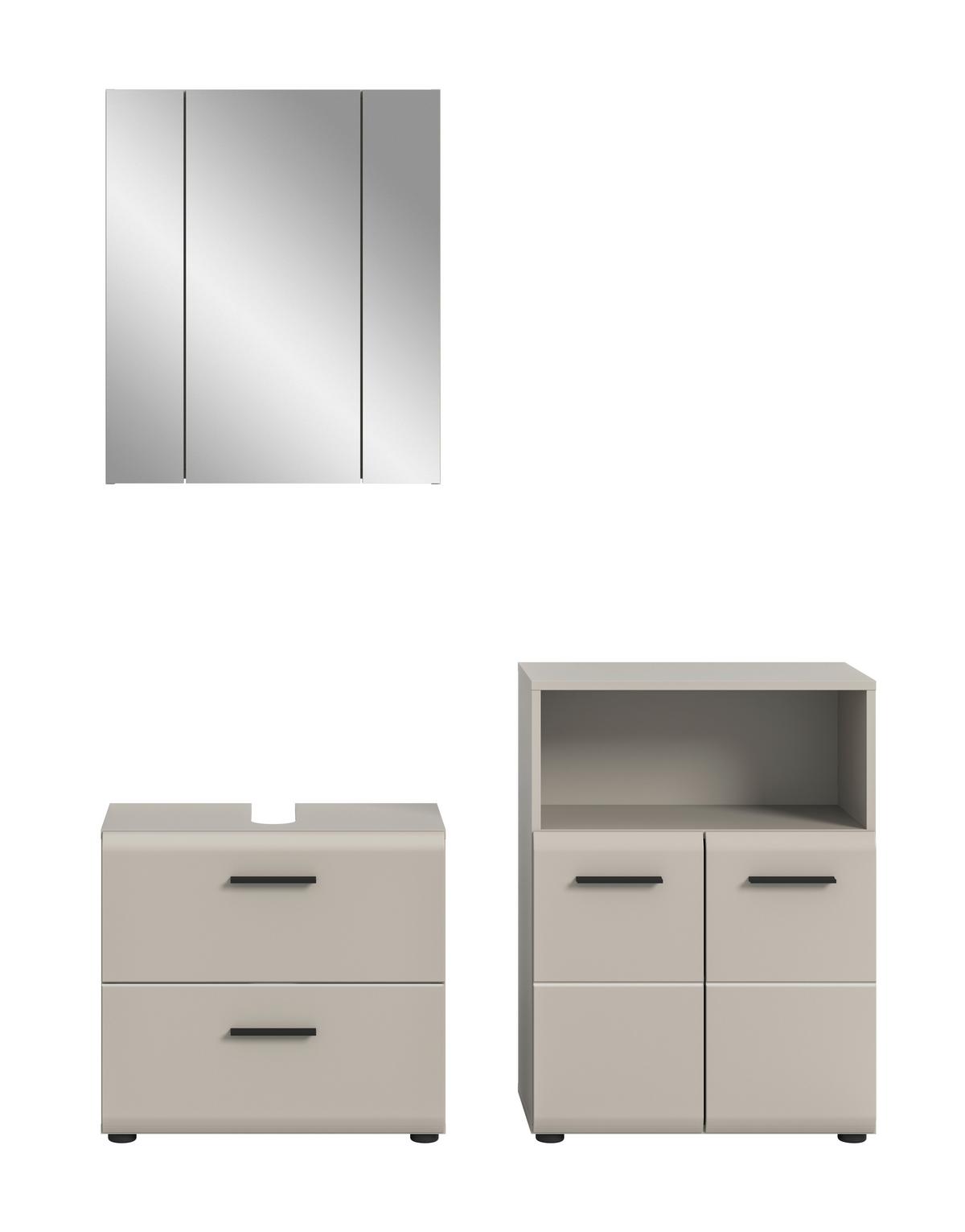 Badezimmer Ice Kaschmir 3-teilig - Kaschmir/Schwarz, Trend, Glas/Holzwerkstoff (120cm) - MID.YOU