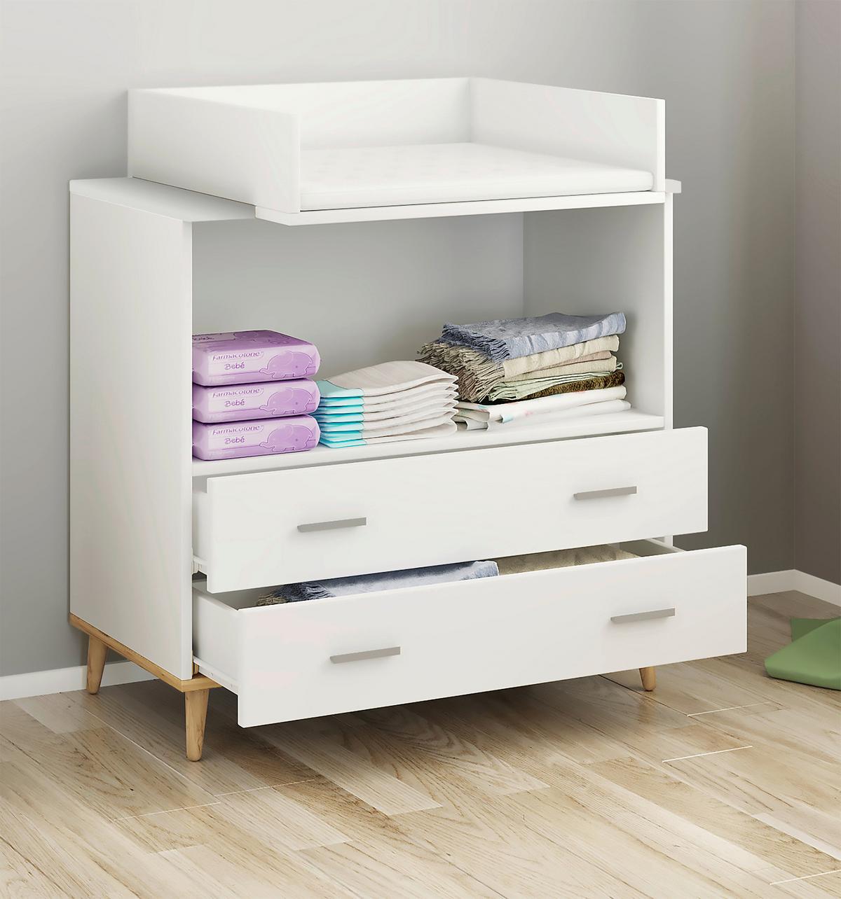 Wickelkommode Landos ca. 80 cm Weiß/Honigeiche - Weiß/Grau, MODERN, Holzwerkstoff/Kunststoff (60/93/49cm) - MID.YOU