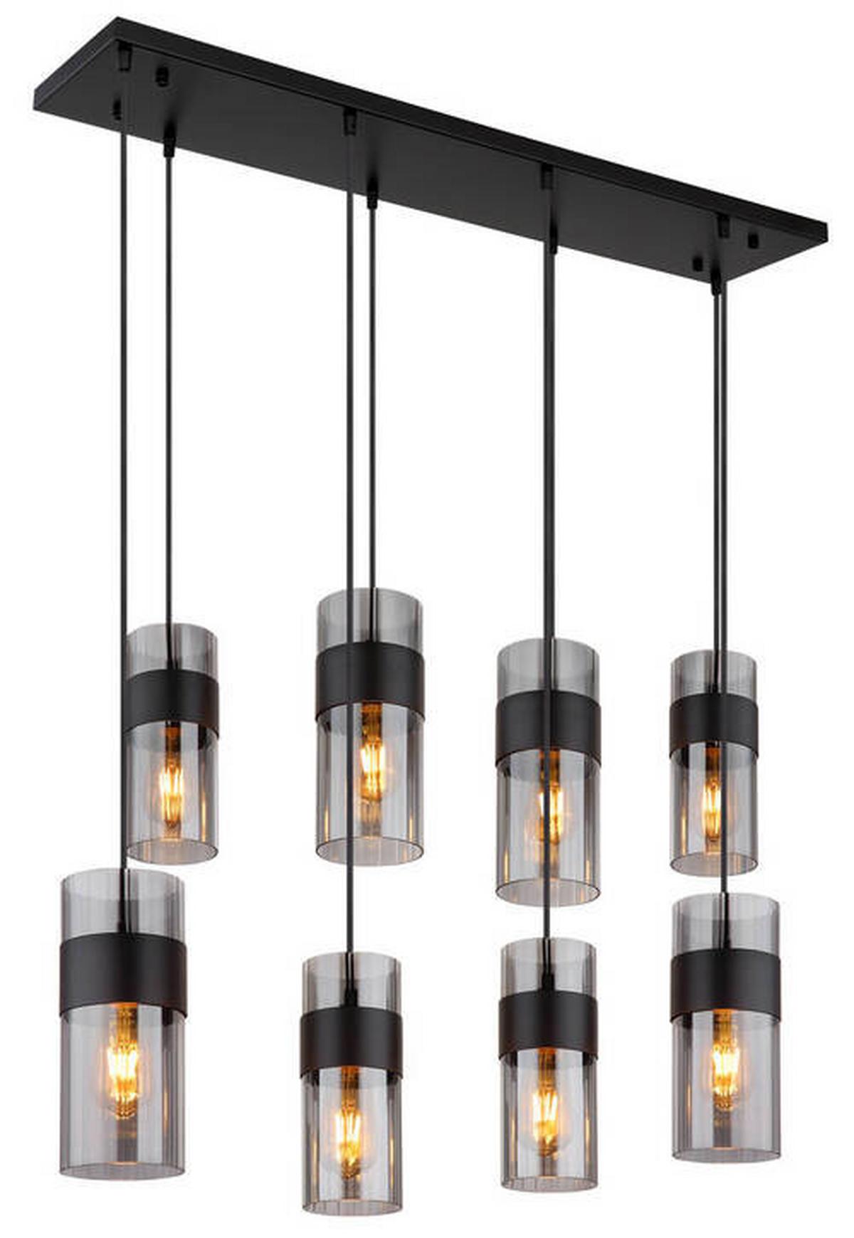 Hängeleuchte Scarfina Rauchfarben max. 60 Watt - Schwarz, Design, Glas/Textil (102/28/150cm) - Globo