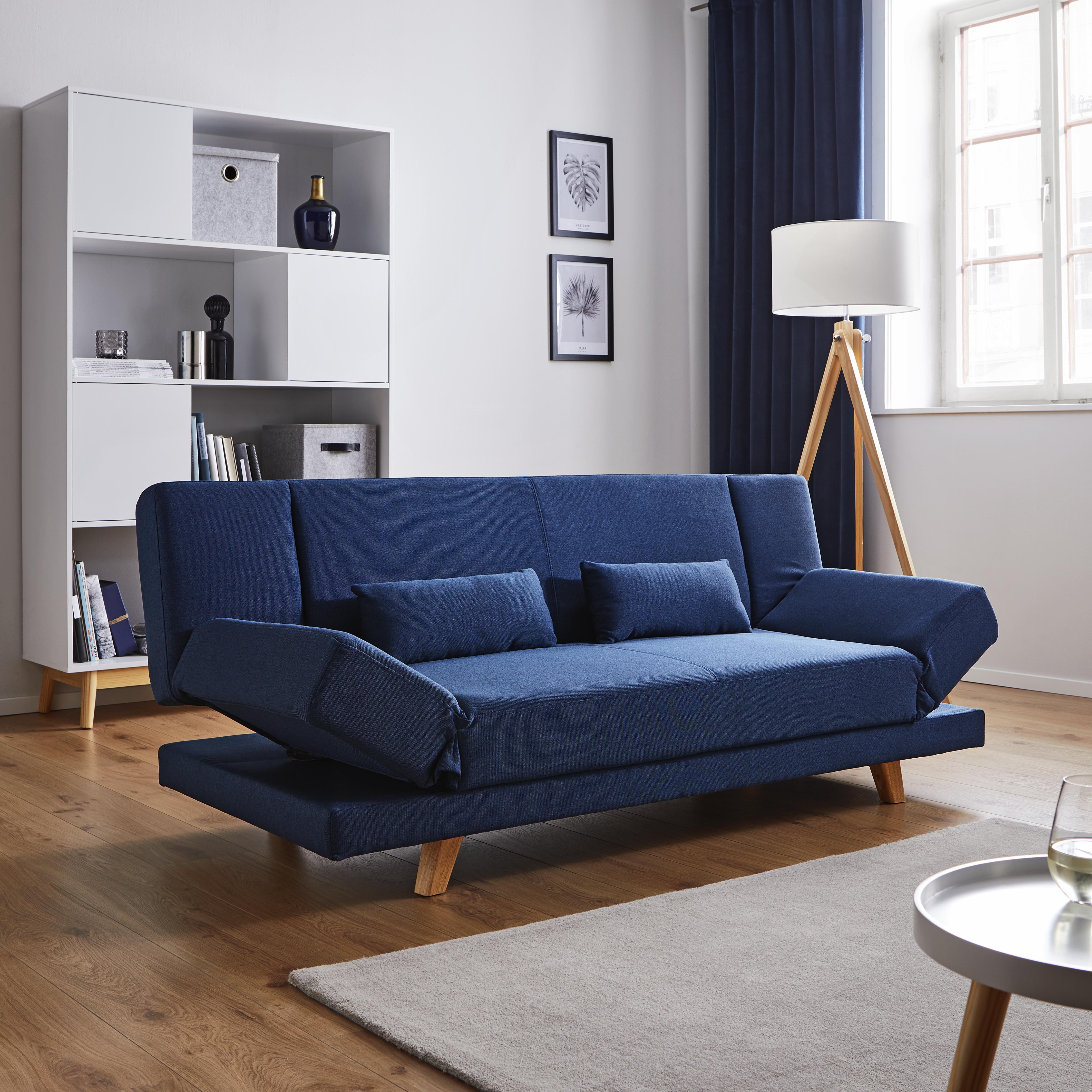 Sofa mit Schlaffunktion in Dunkelblau 'Faith' - Dunkelblau, MODERN, Holz/Textil (186/73/83cm) - Bessagi Home