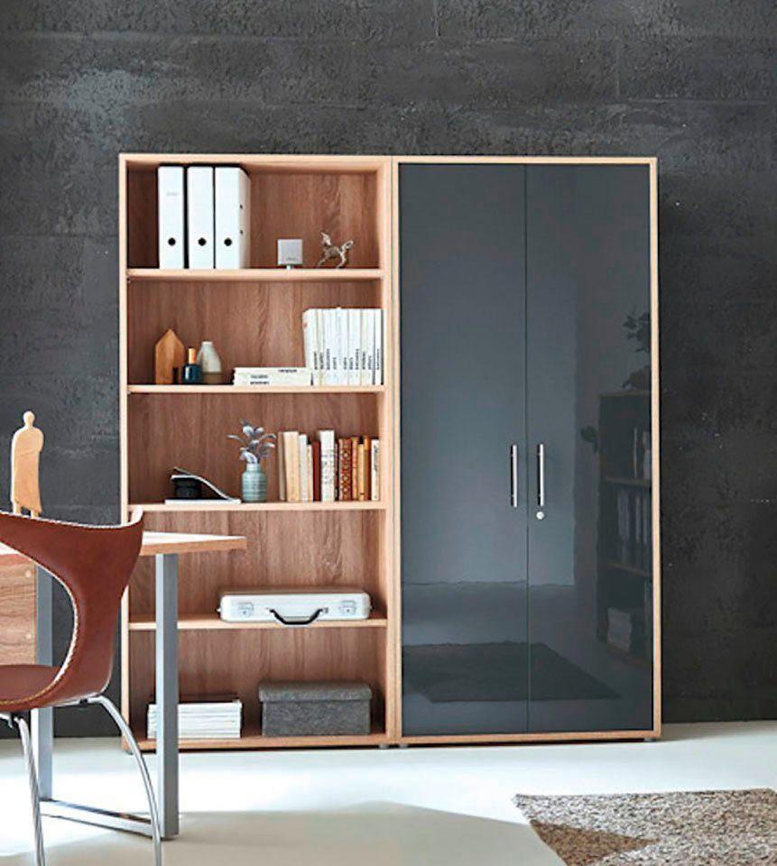 Aktenschrank Office Edition Sw Set 3 hoch Eiche/Anthrazit - Anthrazit Hochglanz/Sonoma Eiche, MODERN, Holzwerkstoff (173/186/33cm) - MID.YOU