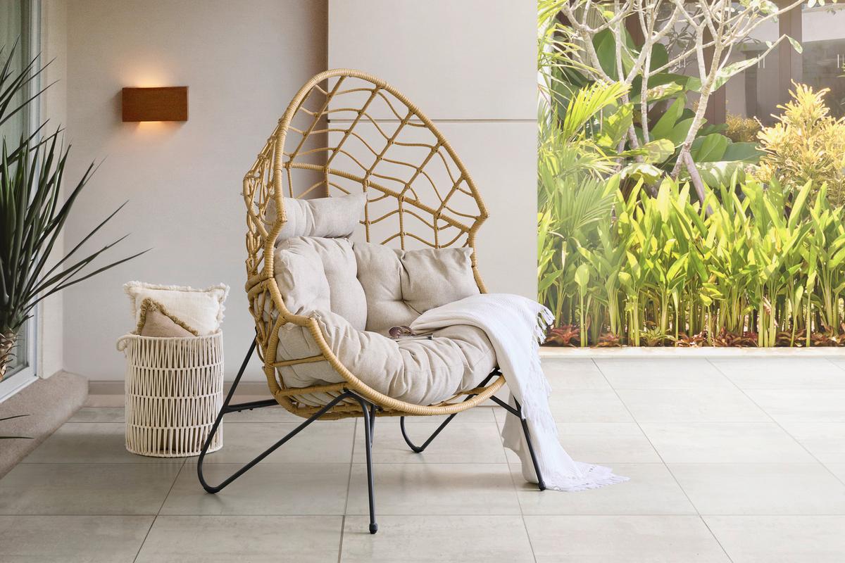 Gartenmuschel Marike in Natur/Schwarz/Beige - Beige/Schwarz, Modern, Kunststoff/Textil (98/146/95cm) - Mömax