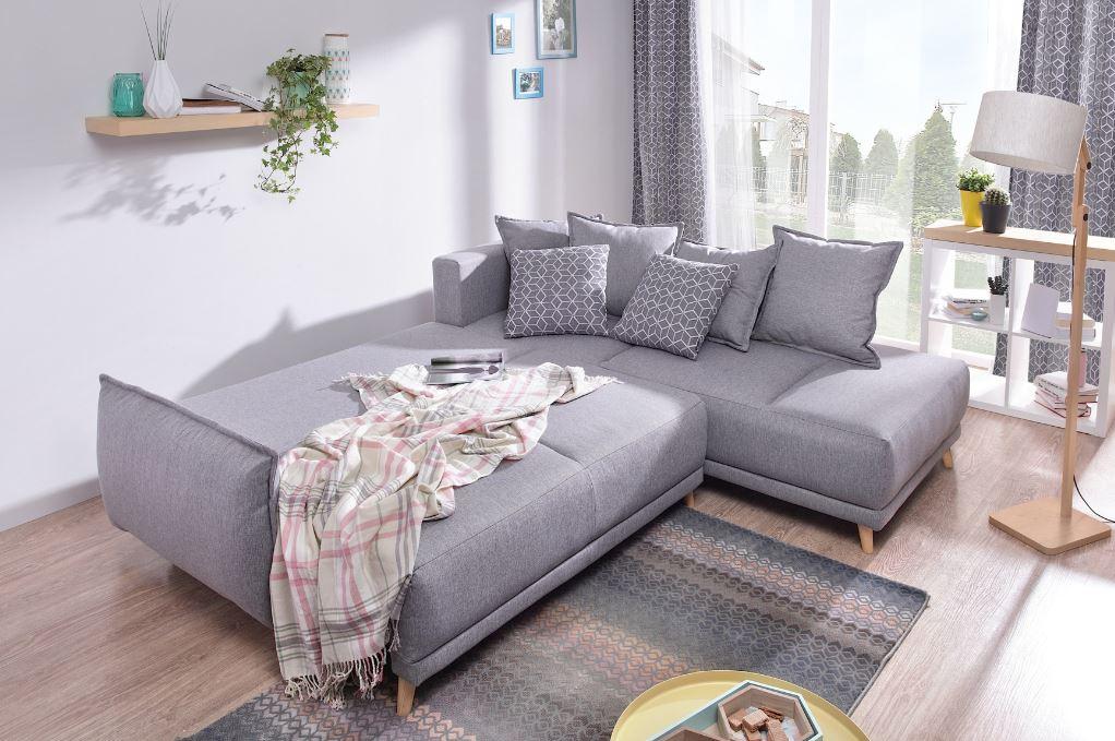 Eckschlafsofa in Hellgrau ´LAZY LUKKA´ - Hellgrau/Kieferfarben, Basics, Holz/Textil (235/190cm) - MID.YOU