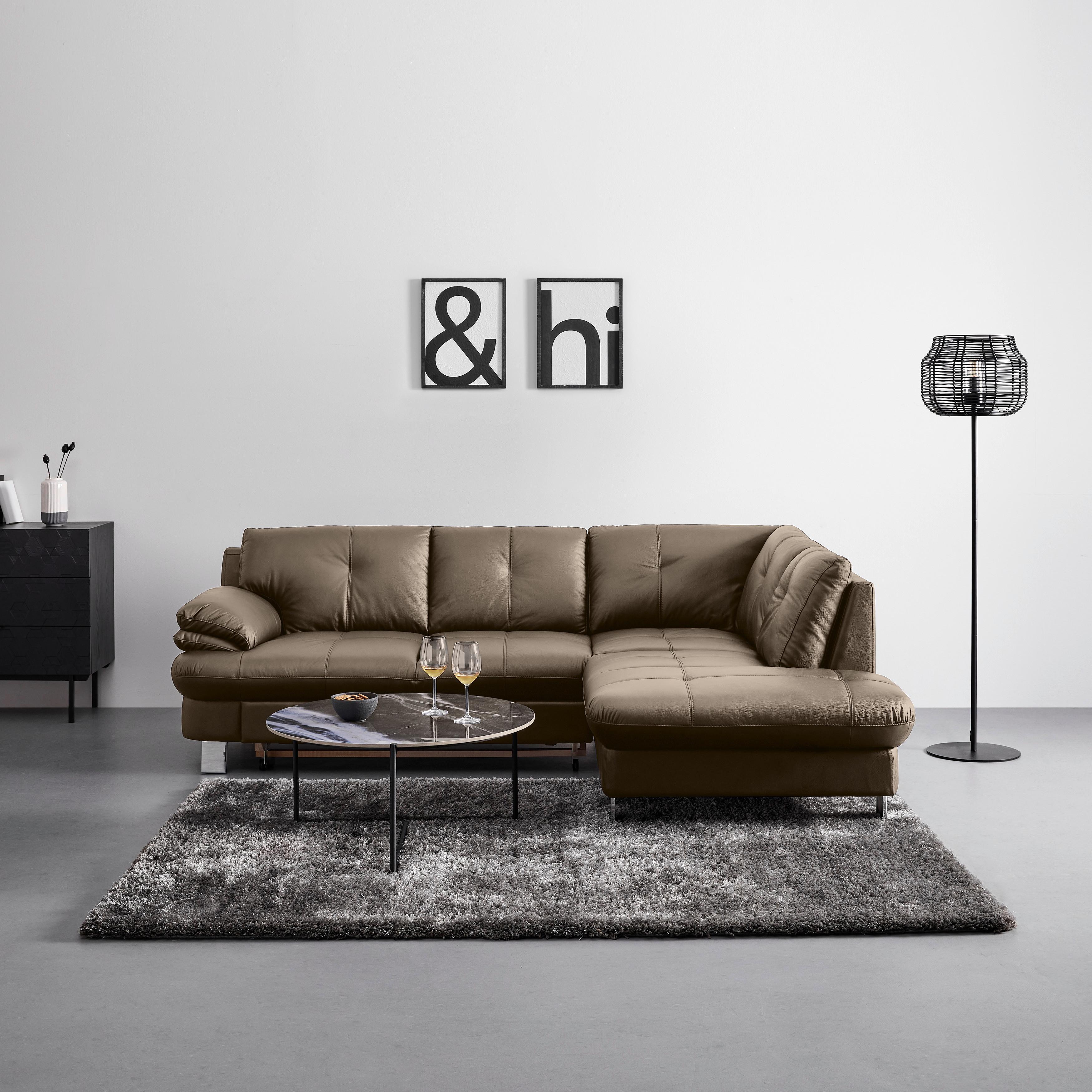 Sedežna Garnitura Bernadette I I, Usnjena - barve kroma/sivorjava, Moderno, kovina/tekstil (247/82/185cm) - Bessagi Home