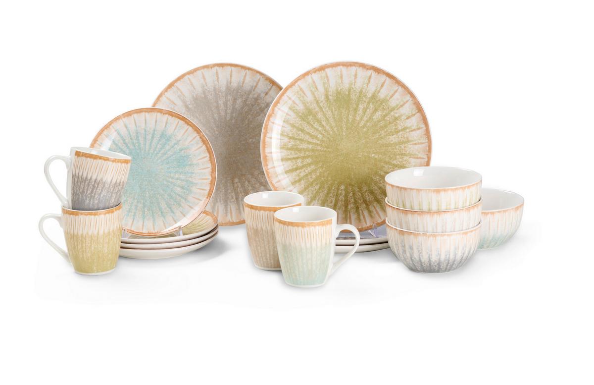 Kombiservice Soleil Multicolor, 16-teilig - Türkis/Grau, KONVENTIONELL, Keramik - Mömax