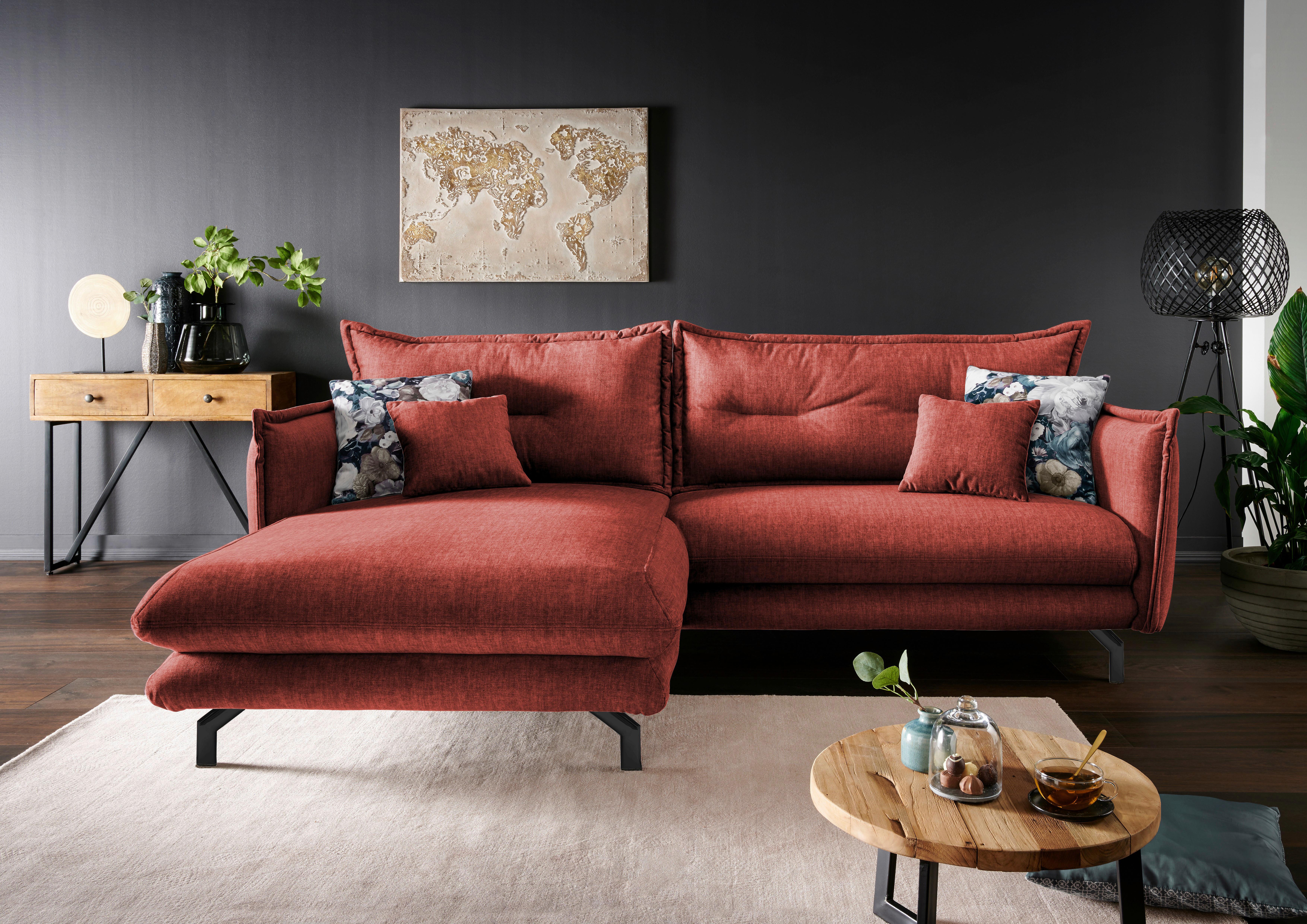 Wohnlandschaft Lava Koralle Velours - Türkis/Koralle, MODERN, Textil/Metall (180/255cm) - Livetastic