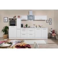 Küchenzeile mit Geräte Weiß Hochglanz B: ca. 300 cm - Edelstahlfarben/Weiß, KONVENTIONELL, Holzwerkstoff/Metall (300cm) - Respekta