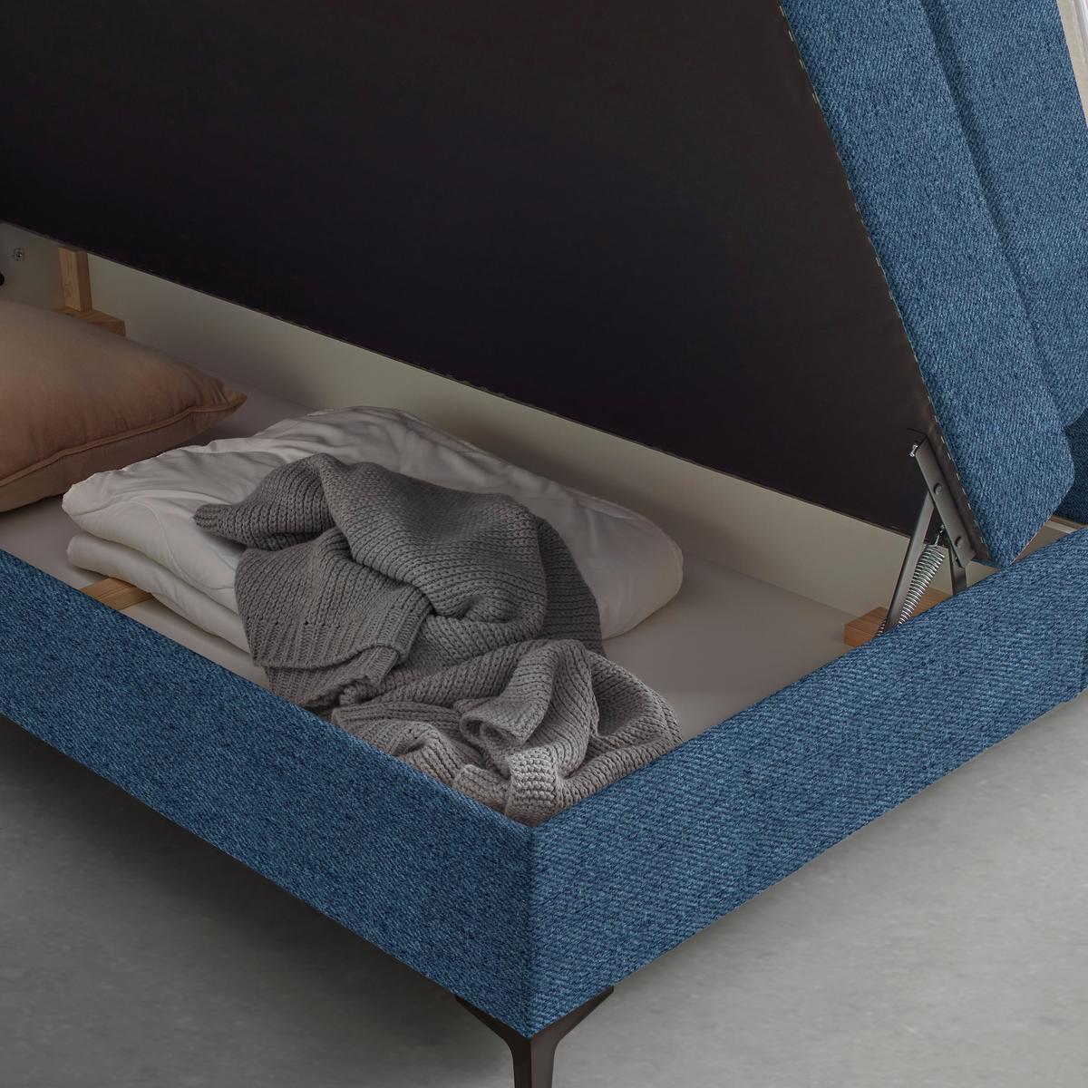 Boxspringbett Bari Blau ca. 200x200cm - Blau/Schwarz, KONVENTIONELL, Textil/Metall (200/200cm) - Based