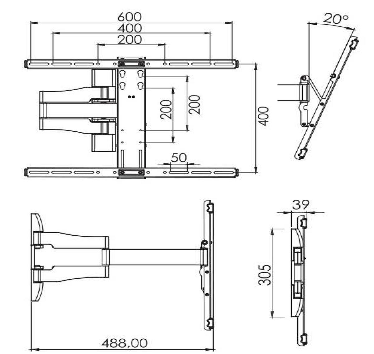 TV-Wandhalter WS 100 ca. 62x42 cm Schwarz - Schwarz, KONVENTIONELL, Metall (62/42/49cm) - MID.YOU