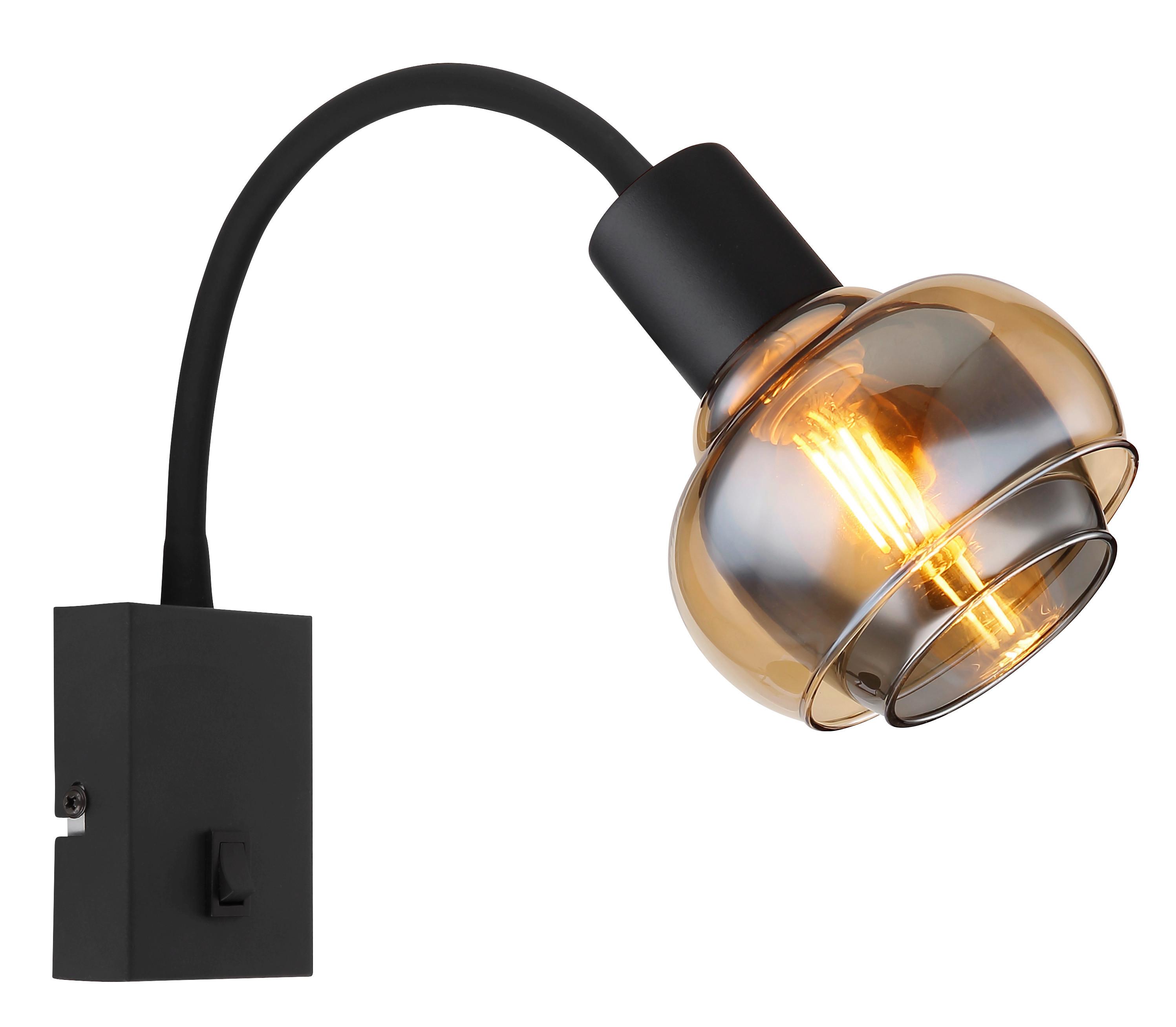 Wandleuchte Tokki Rauchfarben max. 40 Watt - Schwarz, Basics, Glas/Kunststoff (10,5/35,5/46,5cm) - Globo