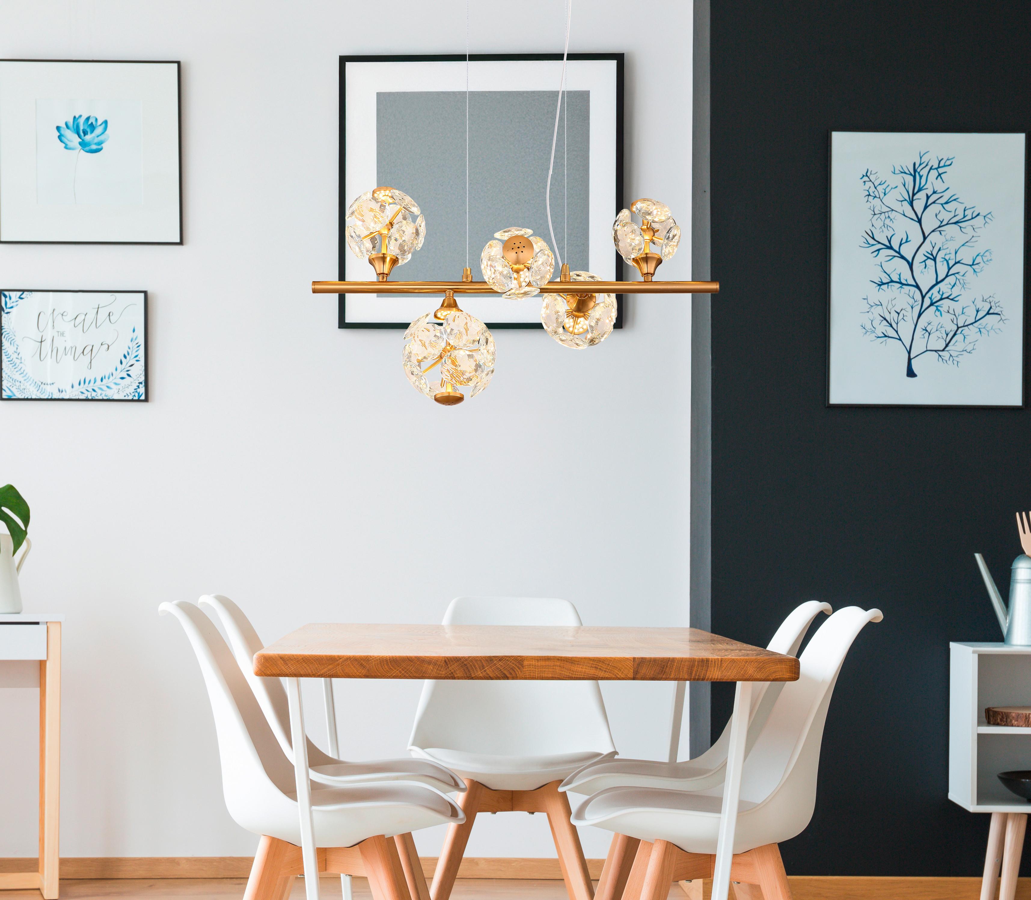 LED-HÄNGELEUCHTE 16047-5H VIRINA - Klar/Goldfarben, Konventionell, Glas/Metall (61/31/150cm) - Globo