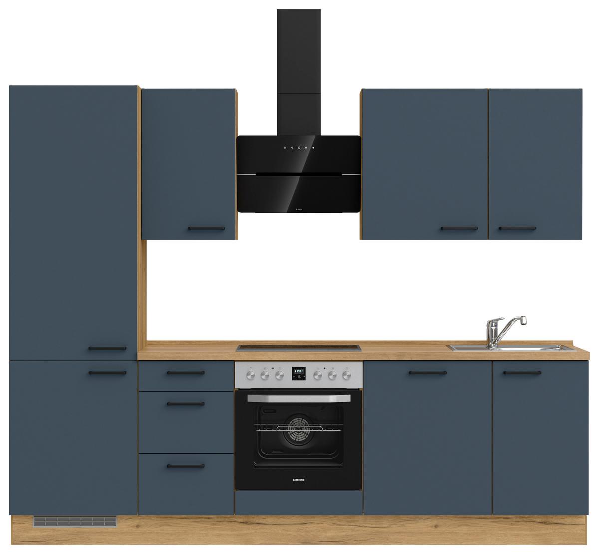 Küchenblock Easytouch High m. Geräten Dunkelblau - Eichefarben/Schwarz, MODERN, Holzwerkstoff/Metall (270cm) - Nobilia