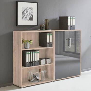 Aktenschrank Office Edition Sw Set 1 niedrig Eiche/Anthrazit - Anthrazit Hochglanz/Sonoma Eiche, MODERN, Holzwerkstoff (168,8/113,6/33cm) - MID.YOU