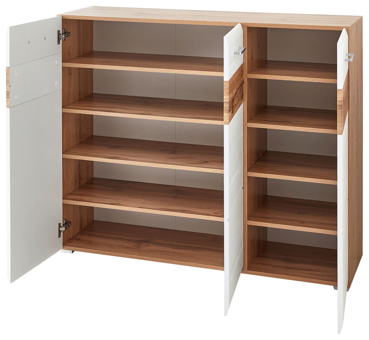 Schuhschrank in Weiß/Eichefarben - Eichefarben/Weiß, KONVENTIONELL (126/104/40cm) - Mömax