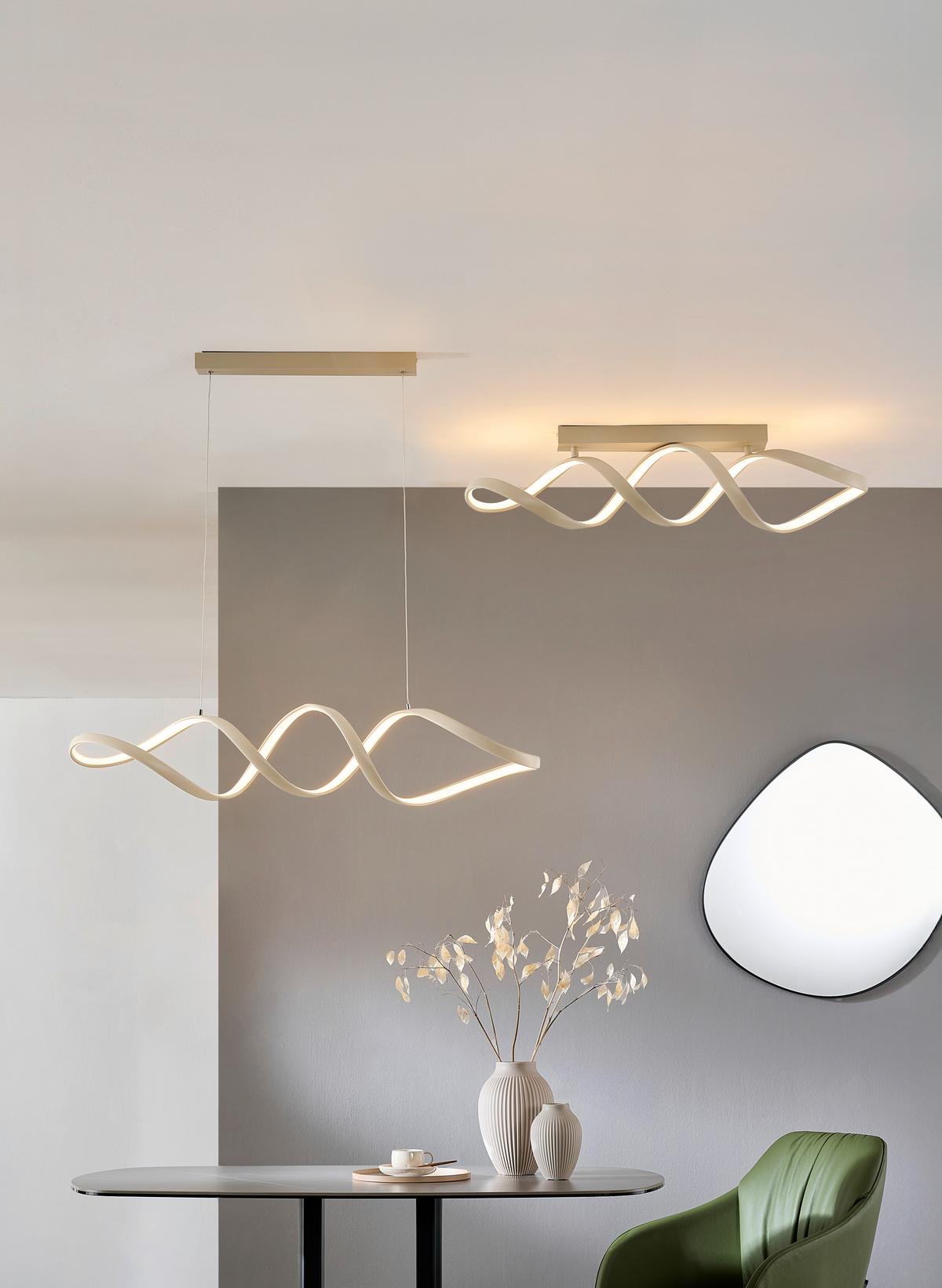 LAMPA WISZĄCA LED BROWNSVILLE *SBN* - kolor piaskowy, Design, tworzywo sztuczne/metal (100/22/120cm) - Novel