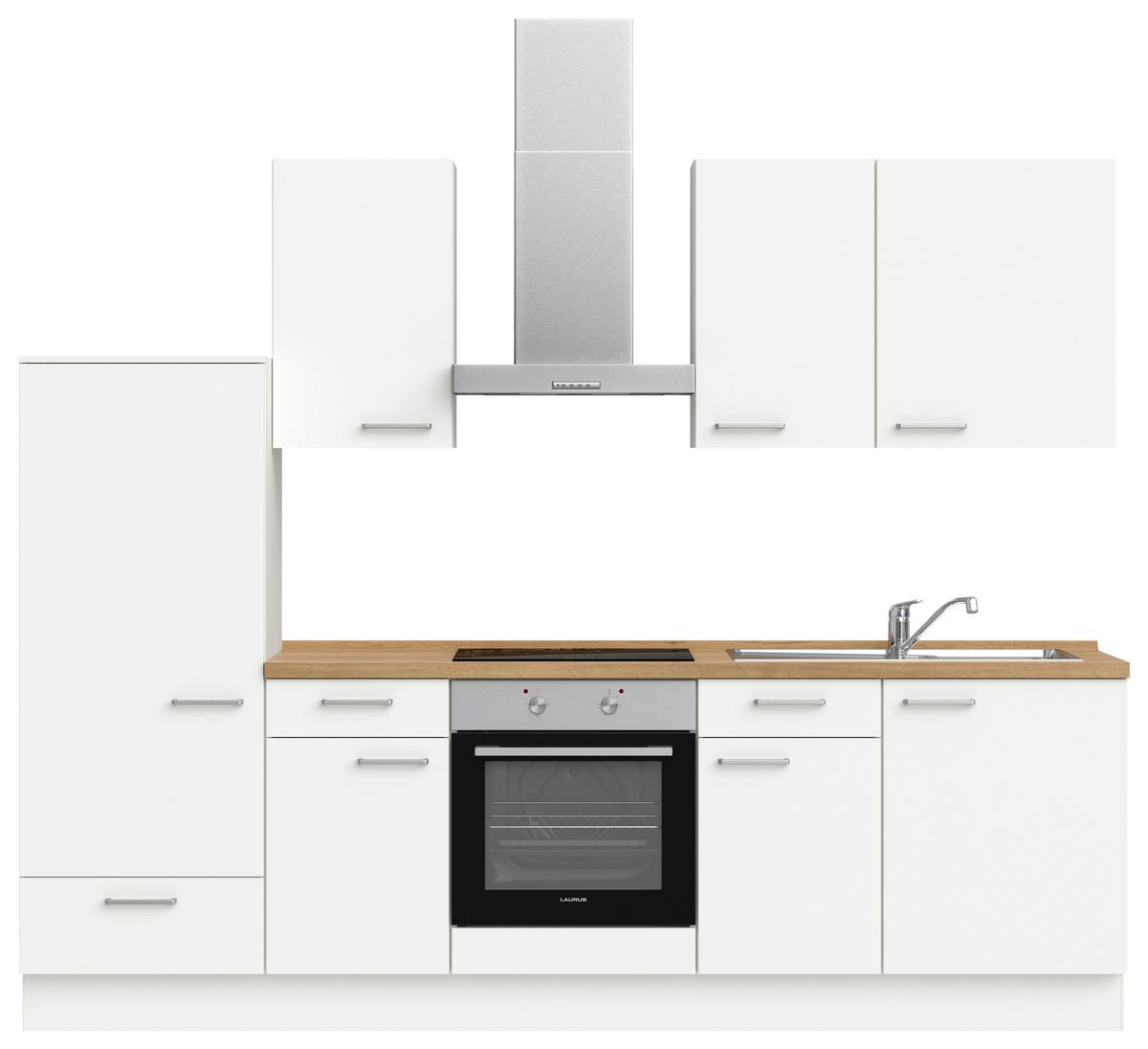 Küchenblock Touch Low m. Geräten Weiß - Edelstahlfarben/Eichefarben, MODERN, Holzwerkstoff/Metall (270cm) - Nobilia