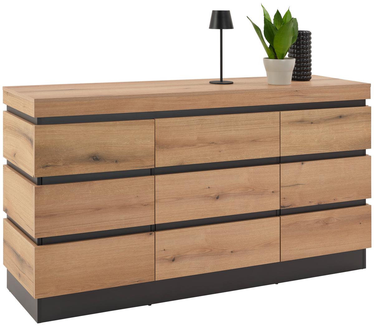 Comodă cu uși CORTE - culoare lemn stejar/gri, Trend, material pe bază de lemn (160,8/92,5/45cm) - Modern Living