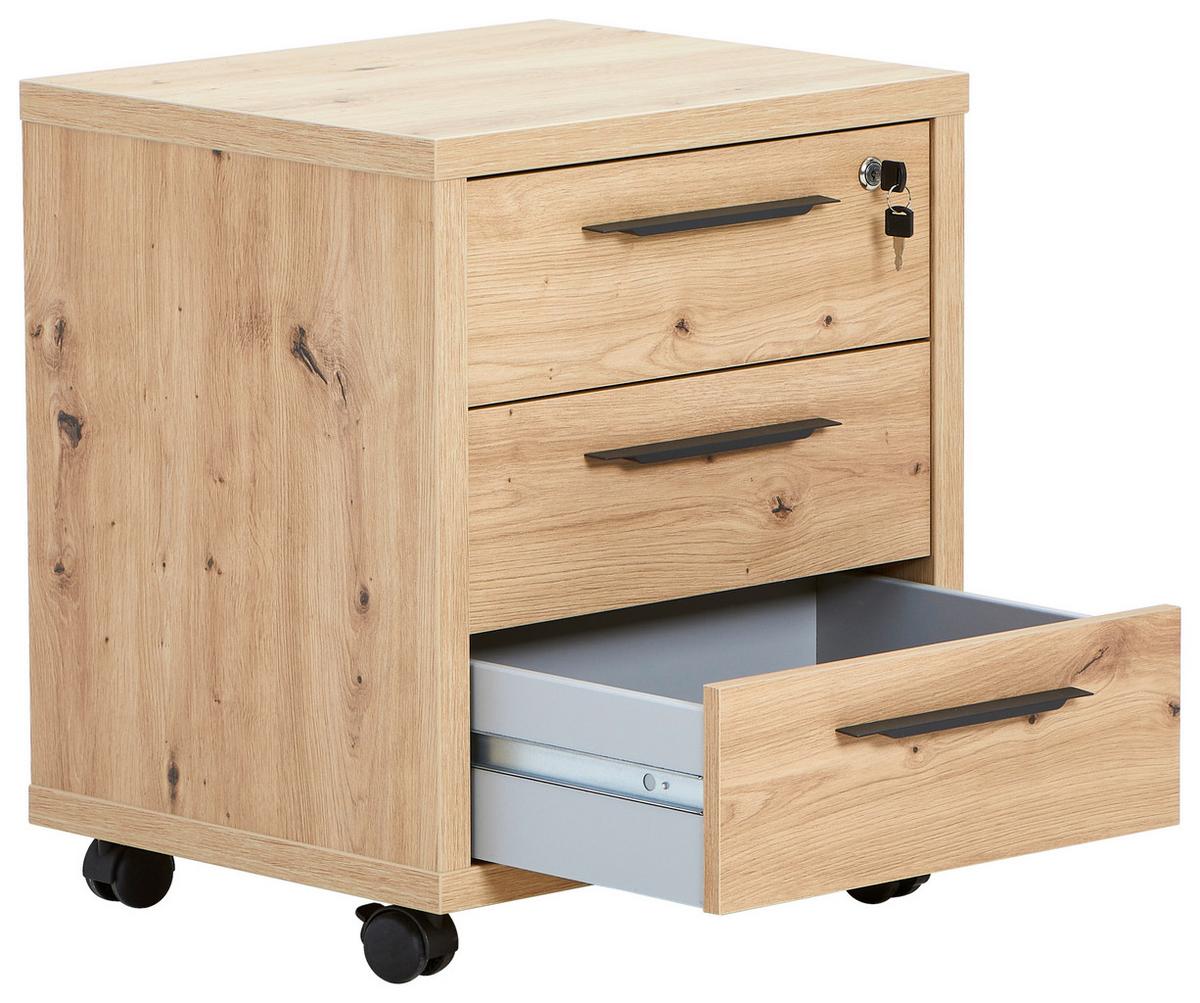 KONTENER NA KÓŁKACH DISEGNO - antracytowy/dąb artisan, Design, materiał drewnopochodny/tworzywo sztuczne (52/61/44cm) - Carryhome