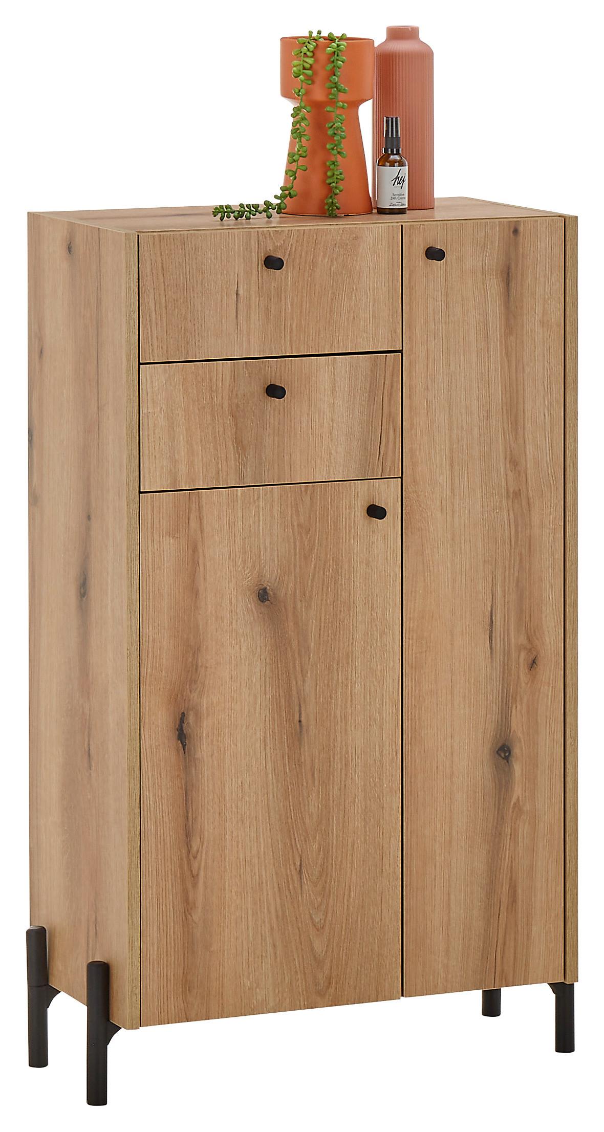 SZAFKA ŚREDNIA OAKLAND - kolor dębowy/czarny, Modern, materiał drewnopochodny/tworzywo sztuczne (60/104/32cm) - MID.YOU