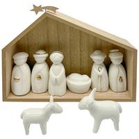 Weihnachtskrippe Carola Weiß - Goldfarben/Naturfarben, KONVENTIONELL, Keramik/Holzwerkstoff (20/18/4,8cm) - Mömax