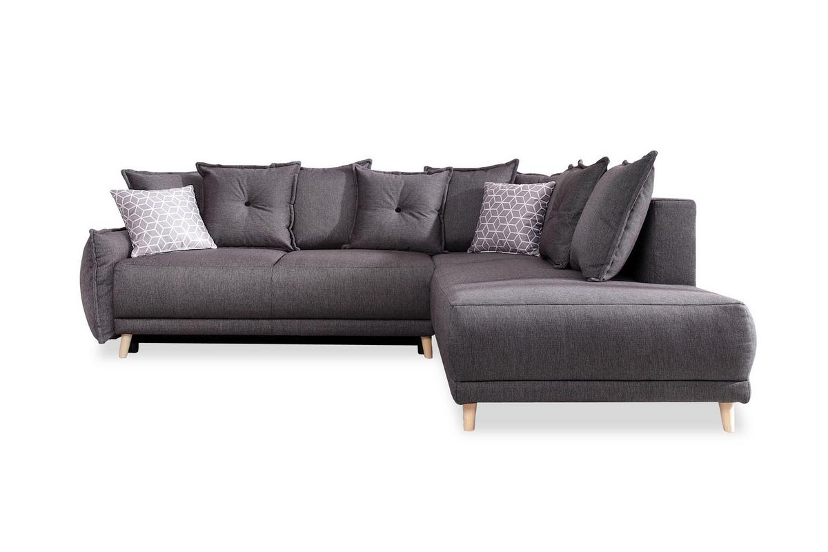 Eckschlafsofa in Dunkelgrau ´LAZY LUKKA´ - Dunkelgrau/Hellgrau, Basics, Holz/Textil (235/190cm) - MID.YOU