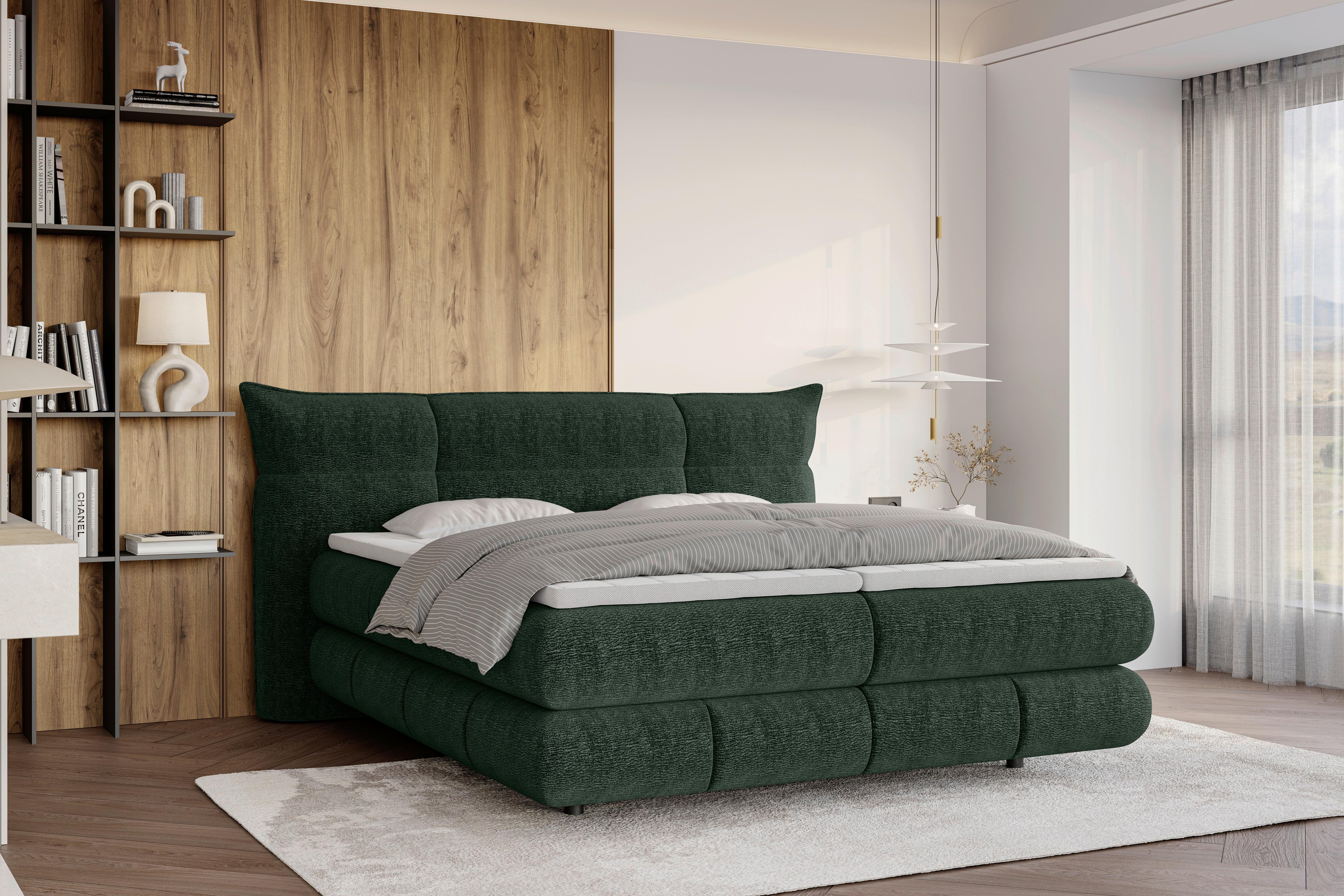 Boxspringbett Auris Dunkelgrün ca. 180x200cm - Dunkelgrün/Schwarz, KONVENTIONELL, Kunststoff/Textil (180/200cm) - Sembella