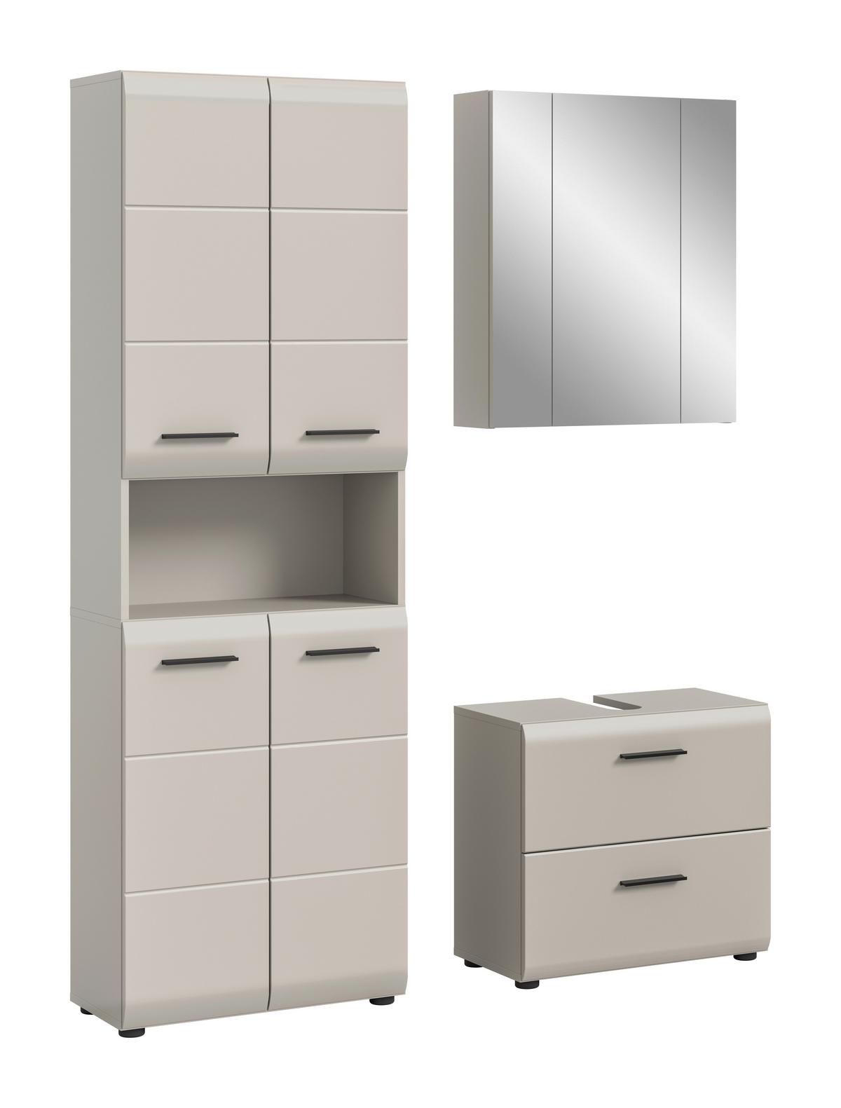 Badezimmer Ice Kaschmir 3-teilig - Kaschmir/Schwarz, Trend, Glas/Holzwerkstoff (120cm) - MID.YOU