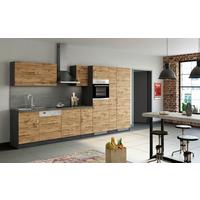 Küchenblock Sorrento mit Geräten ca. 360 cm Eichefarben - Chromfarben/Schieferfarben, MODERN, Holzwerkstoff/Metall (360cm) - Held