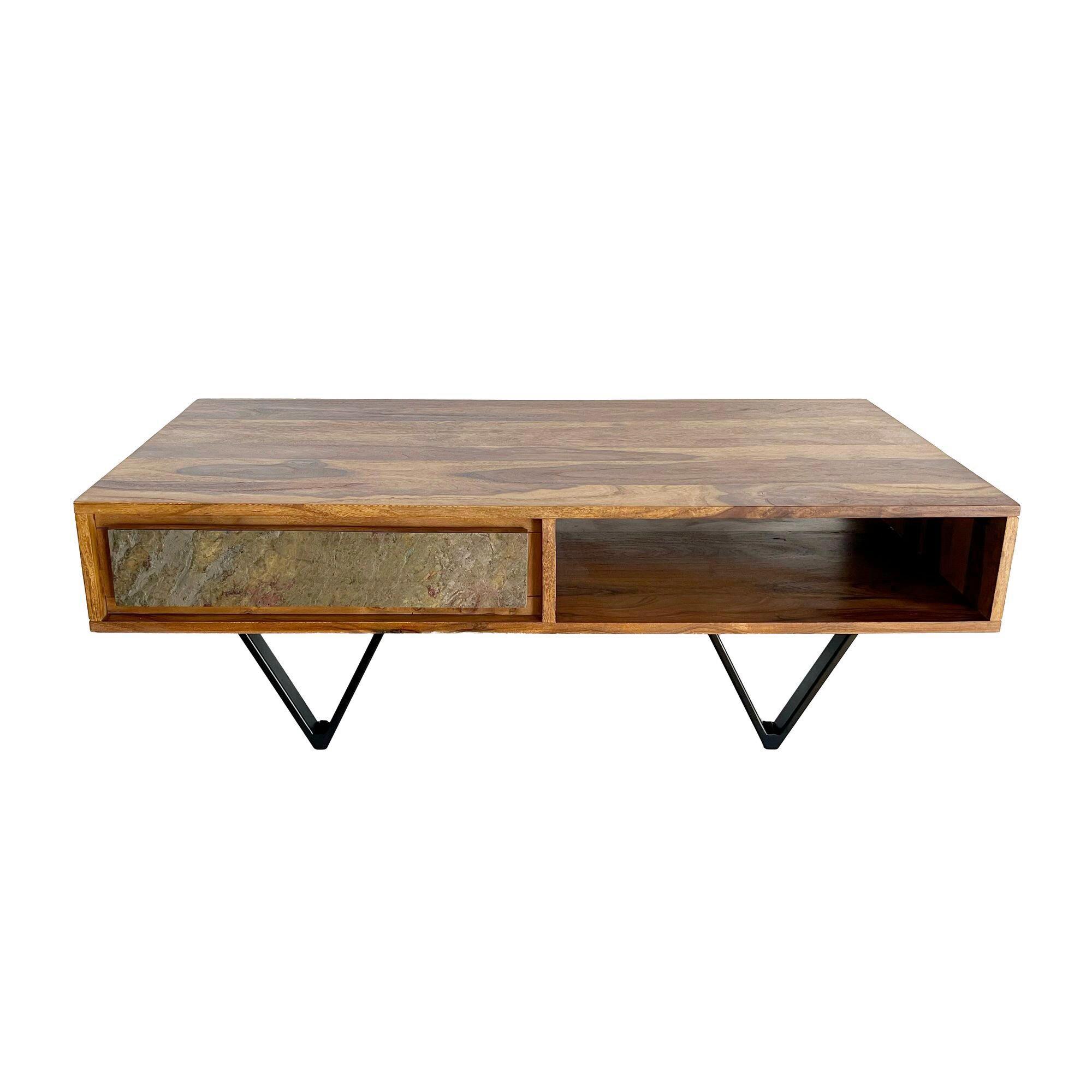 Couchtisch Echtholz - Sheeshamfarben/Multicolor, Natur, Holz/Metall (115/60/38cm) - Livetastic