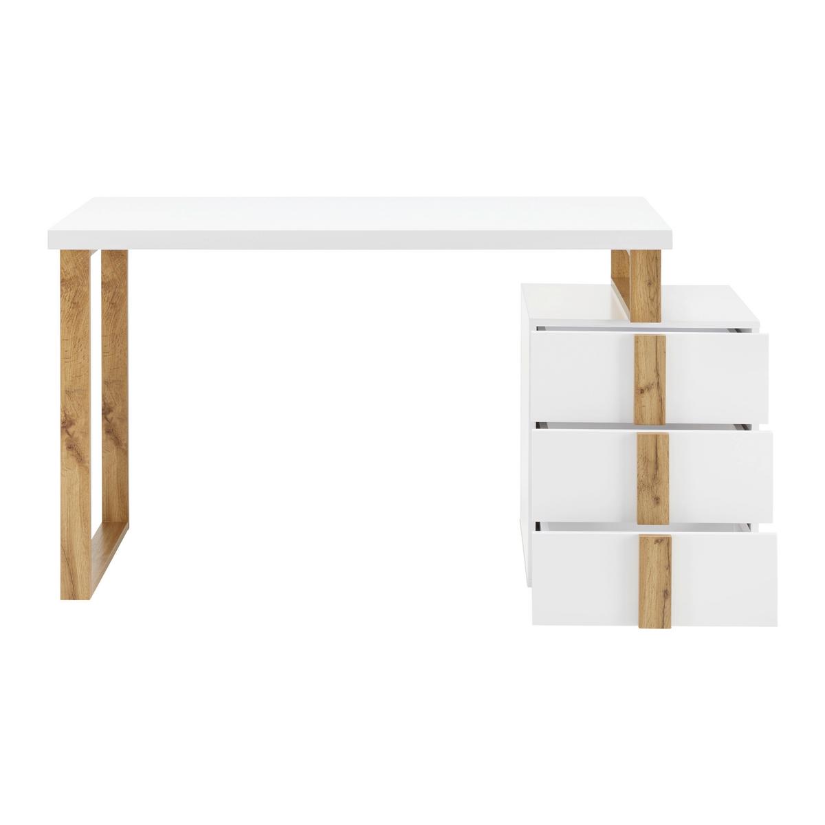 BIURKO FIONA - biały/kolor sosnowy, Modern, materiał drewnopochodny/drewno (137,5/60/76cm) - Bessagi Home