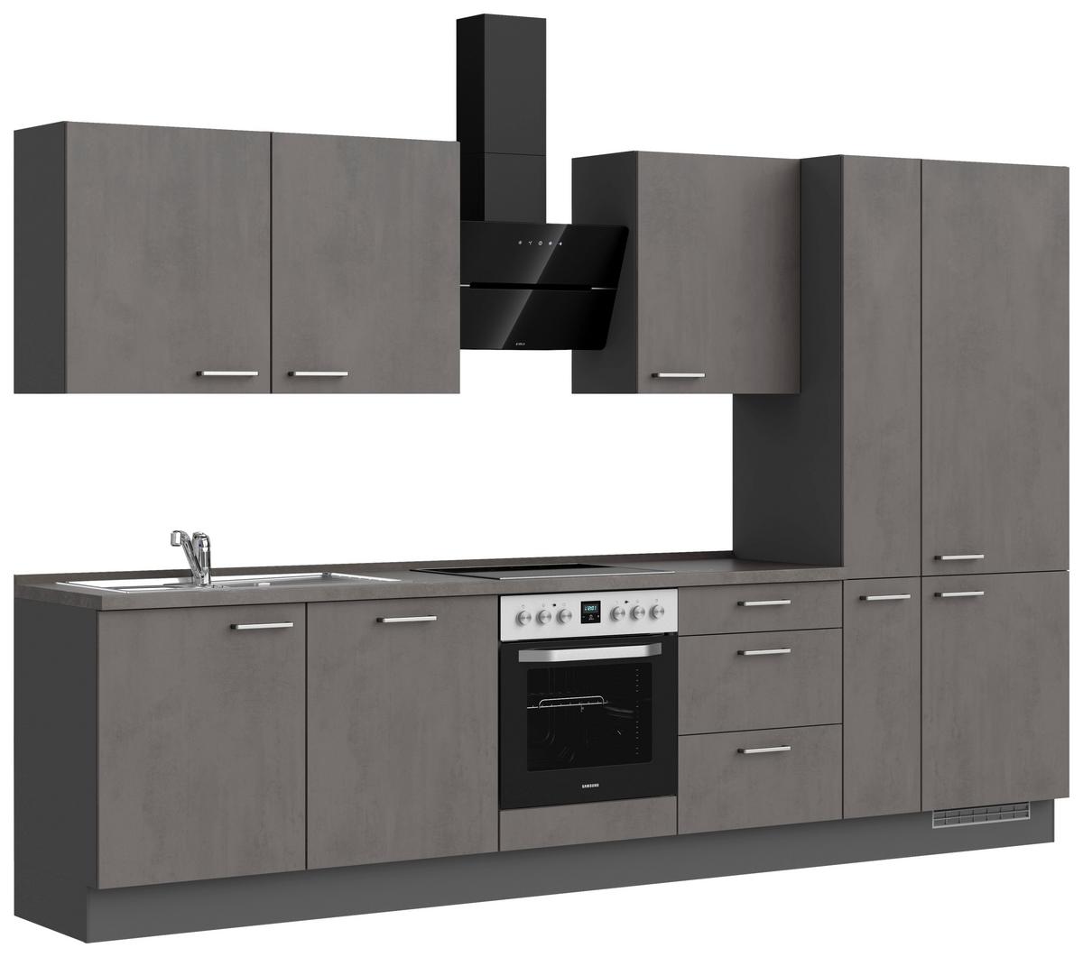 Küchenblock Riva High m. Geräten Schieferfarben - Schieferfarben/Edelstahlfarben, MODERN, Holzwerkstoff/Metall (330cm) - Nobilia