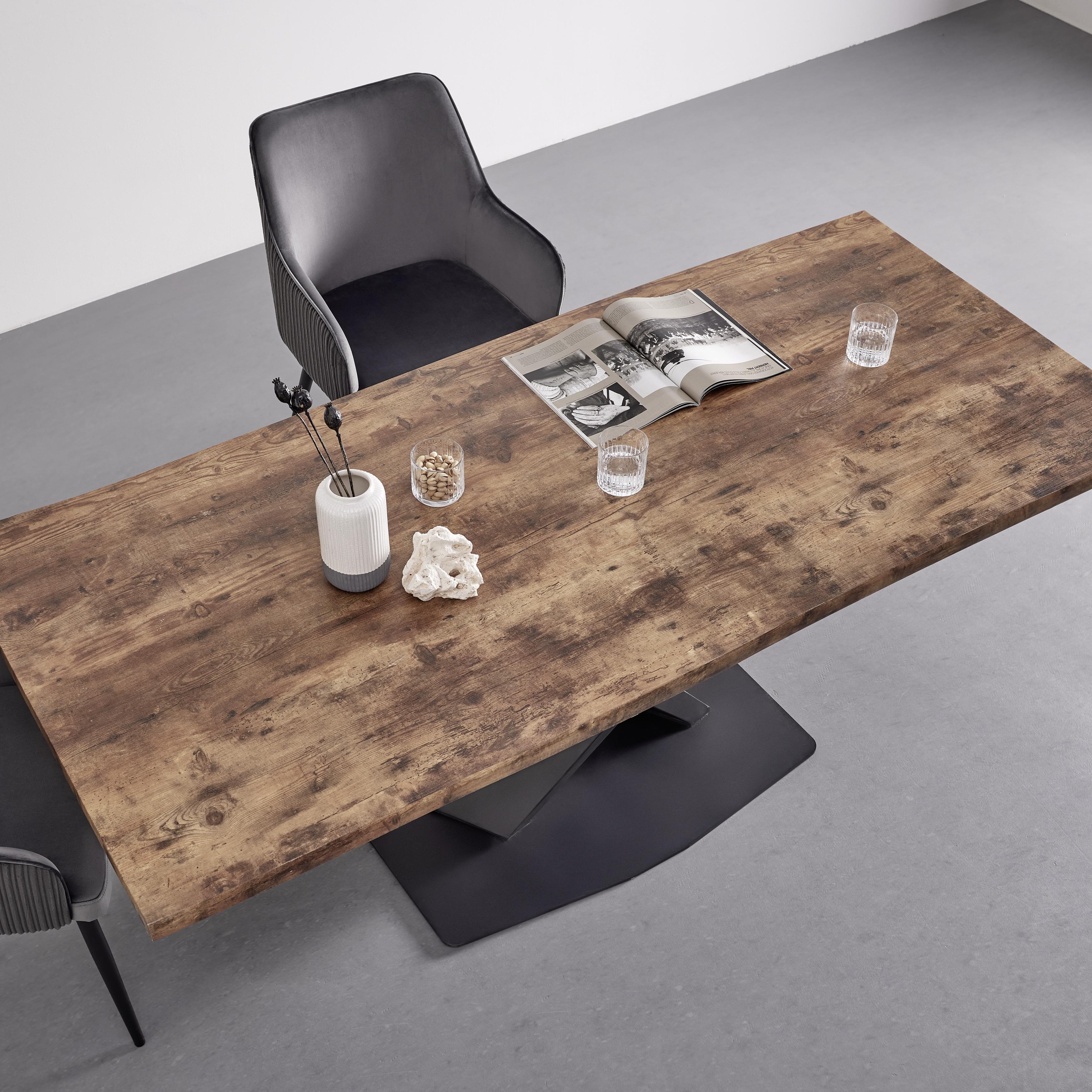 Esstisch "Lucas", in Walnuss, ca. 200x90x76 cm - Walnussfarben/Schwarz, Modern, Metall (200/90/76cm) - Bessagi Home